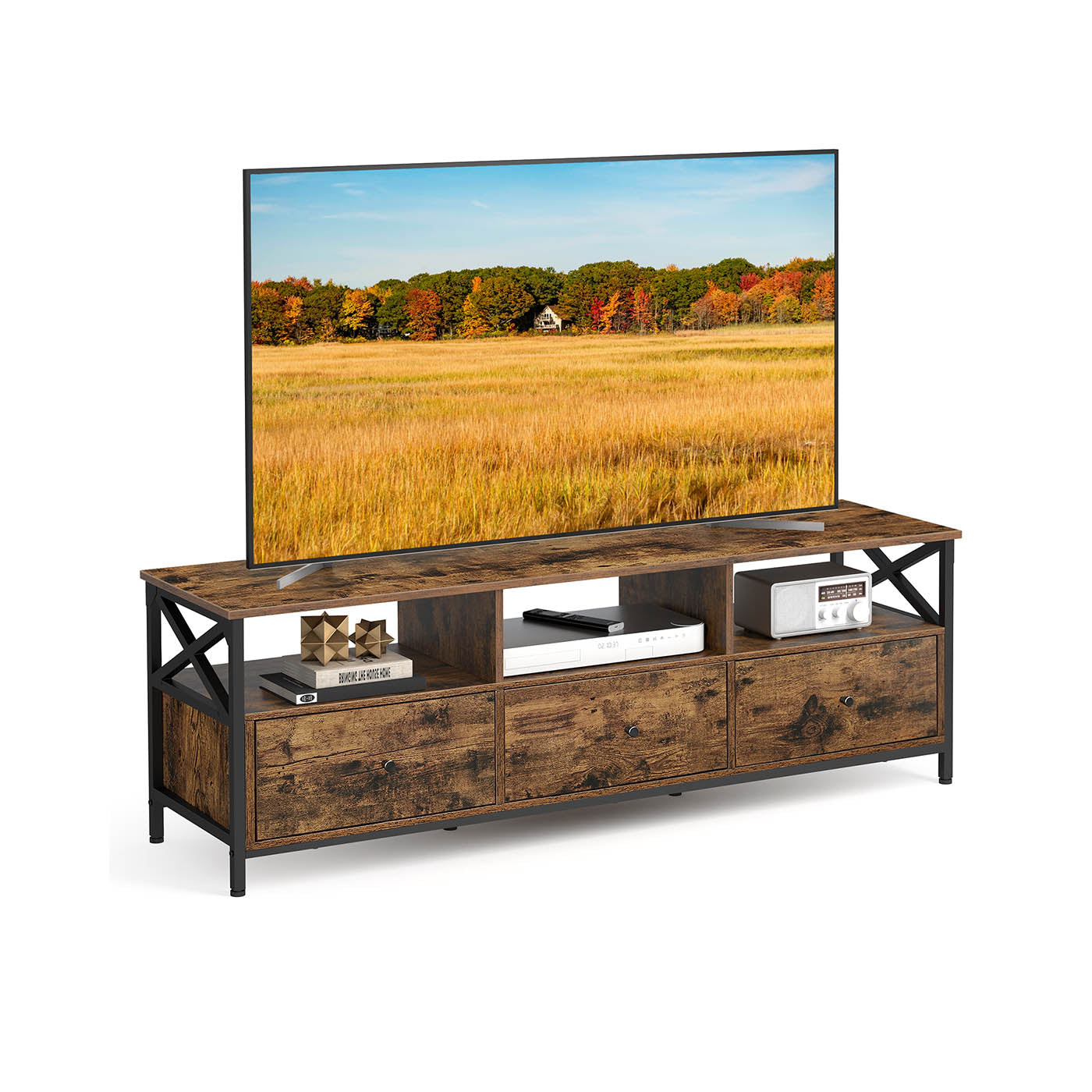 Industrial Brown TV Stand - Wood and Steel - Rustic Brown