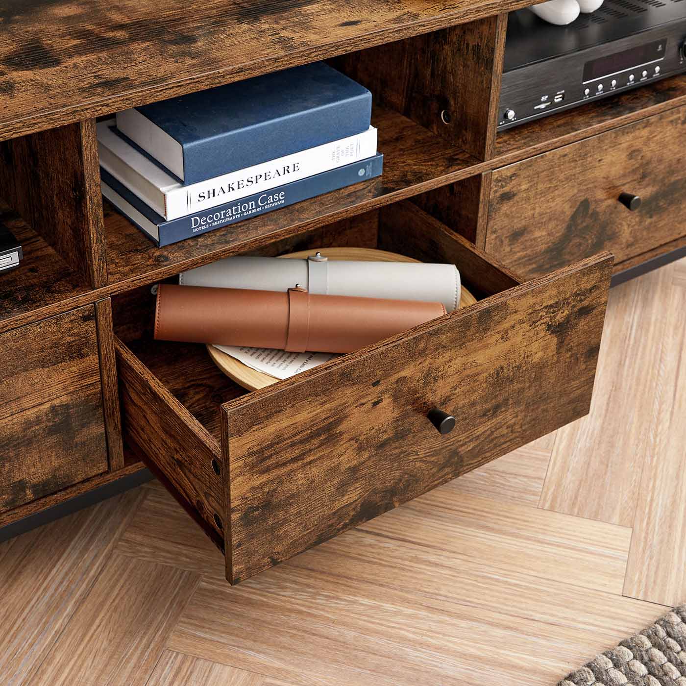Industrial Brown TV Stand - Wood and Steel - Rustic Brown