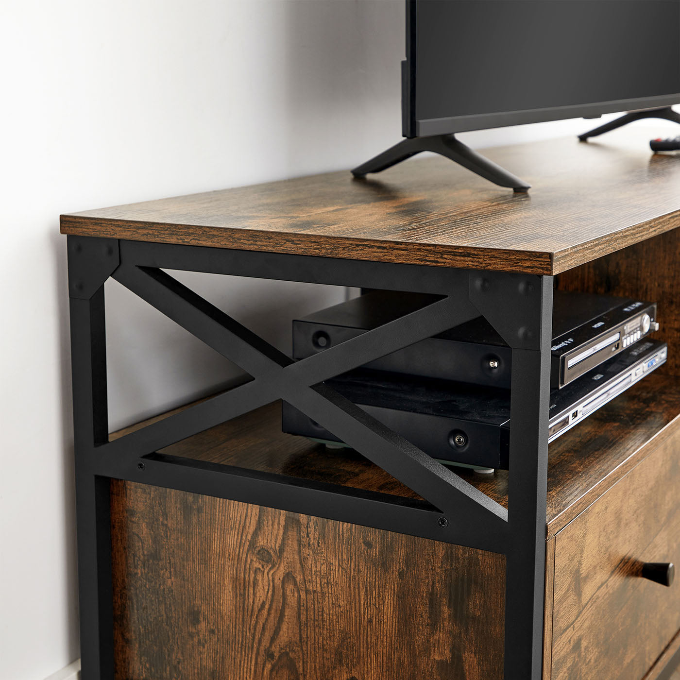 Industrial Brown TV Stand - Wood and Steel - Rustic Brown
