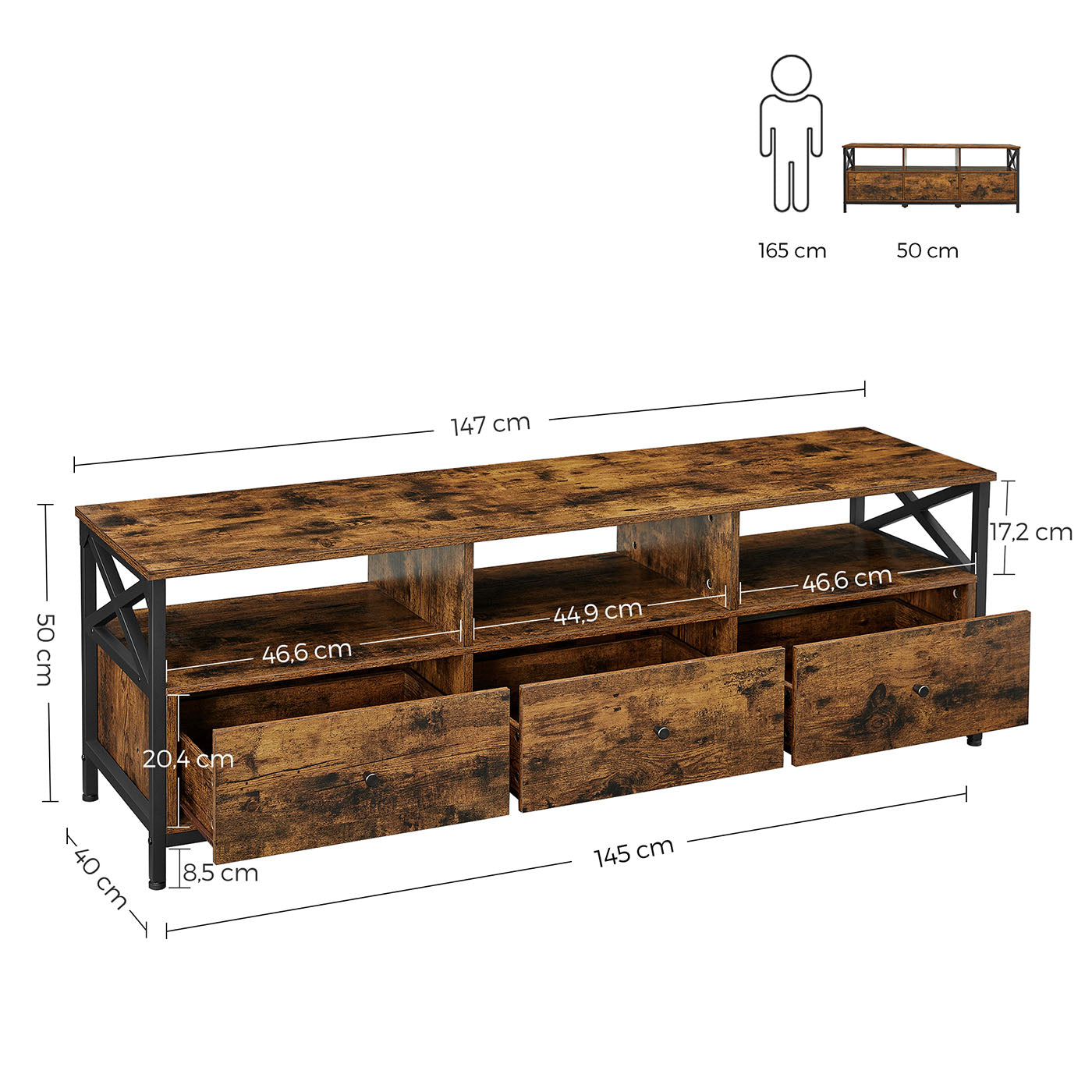 Industrial Brown TV Stand - Wood and Steel - Rustic Brown