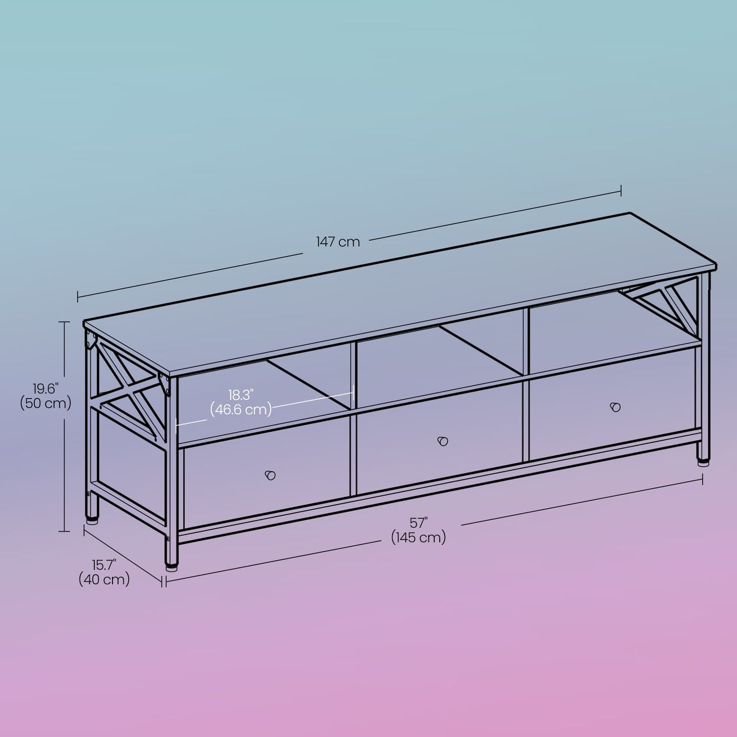 Media Console Table - Steel - Rustic Brown and Black - 2 Drawers and Storage Shelves