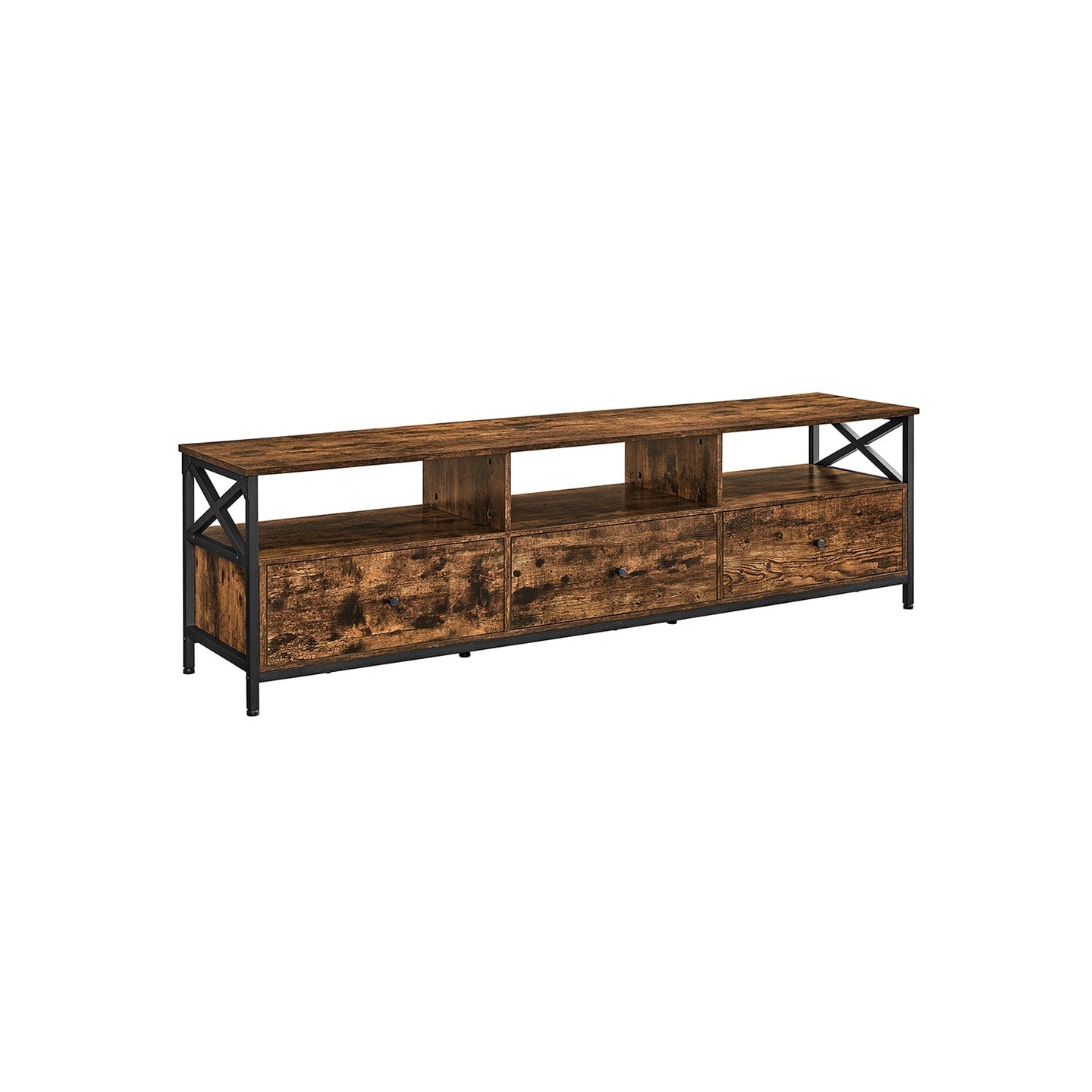 TV Stand - Steel Frame - Rustic Brown - Features 3 Drawers and Storage Shelves for Up to 65 Inch TV