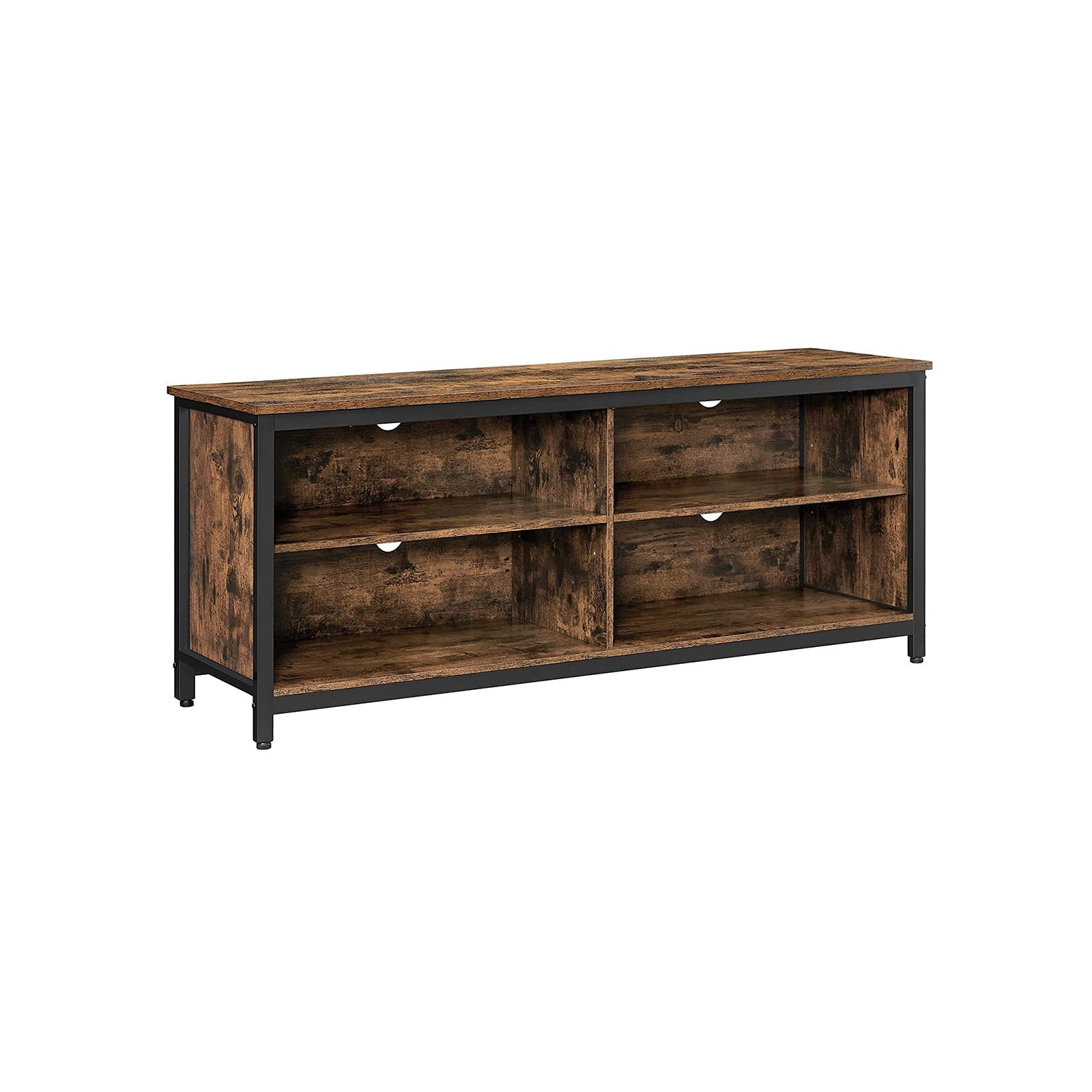 TV Stand - MDF - Rustic Brown and Black - 4 Cubby Design with Adjustable Shelves and Cable Management