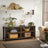 TV Stand - MDF - Rustic Brown and Black - 4 Cubby Design with Adjustable Shelves and Cable Management