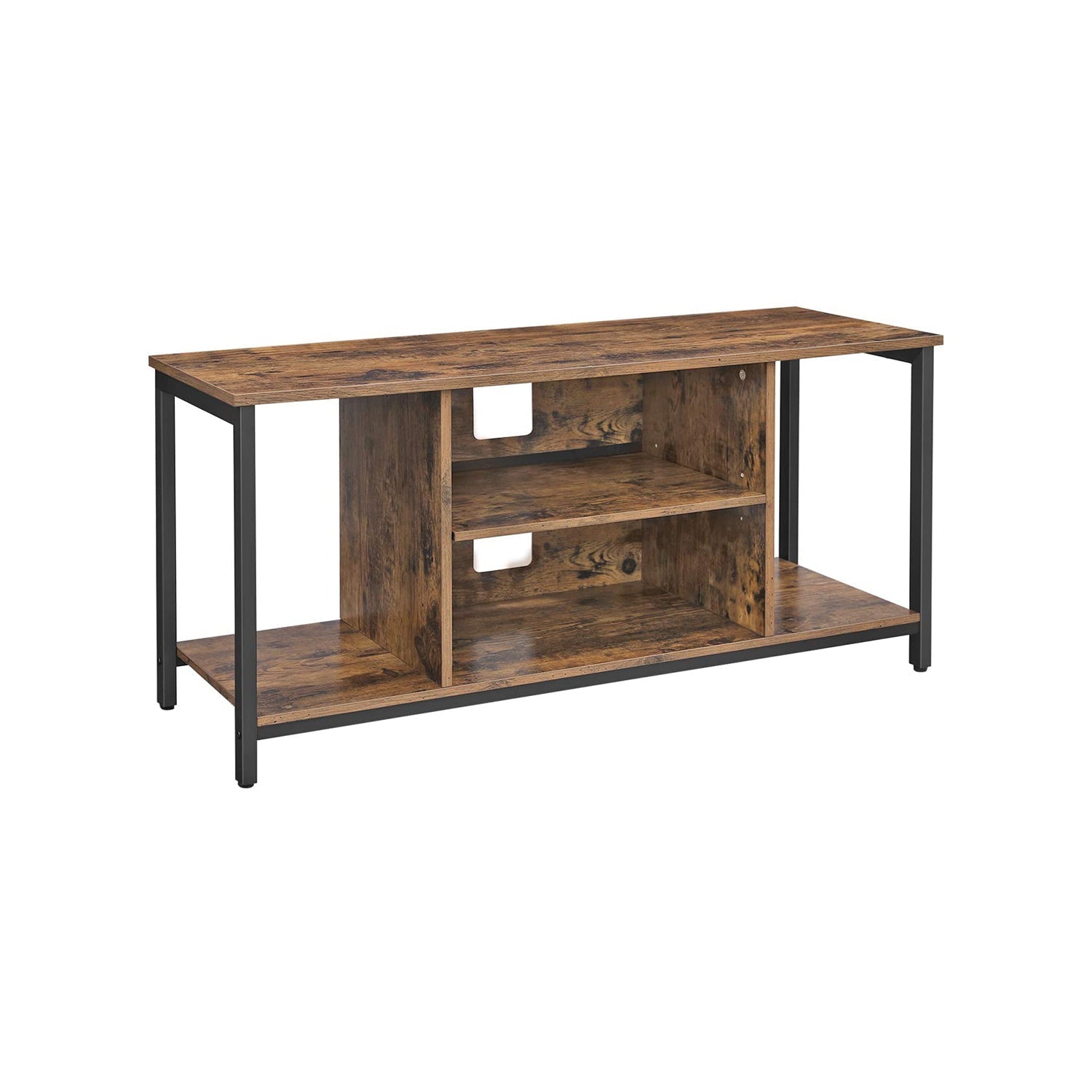 Open Storage TV Stand - Wood - Rustic Brown - Console Unit with Shelving