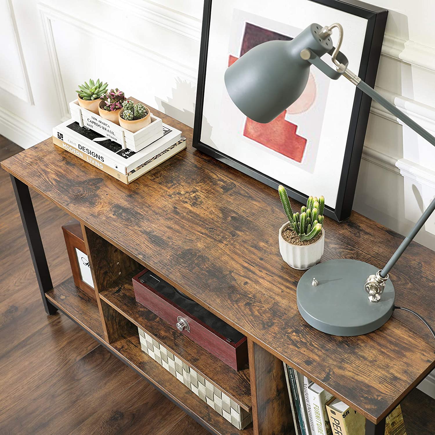 Open Storage TV Stand - Wood - Rustic Brown - Console Unit with Shelving