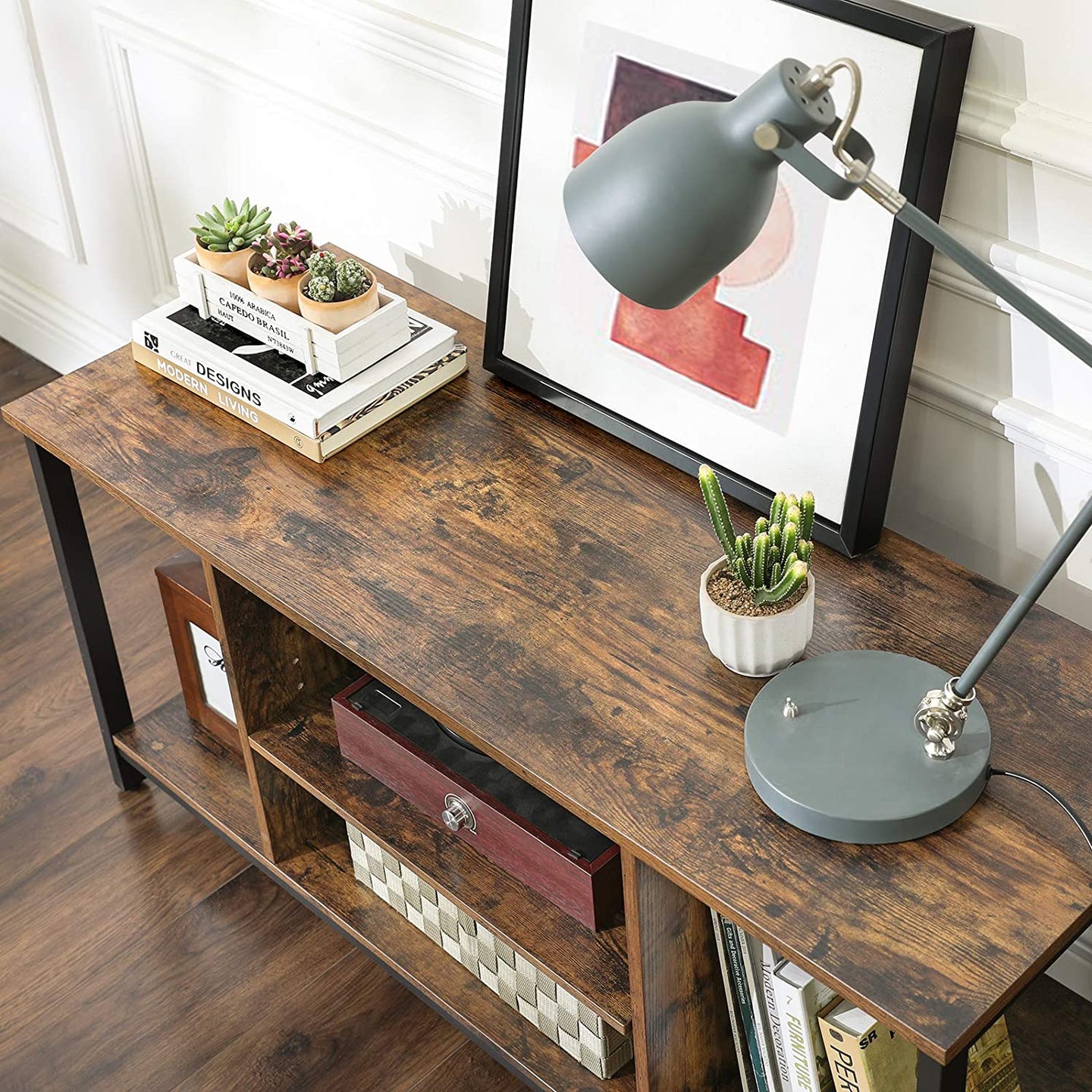Open Storage TV Stand - Wood - Rustic Brown - Console Unit with Shelving