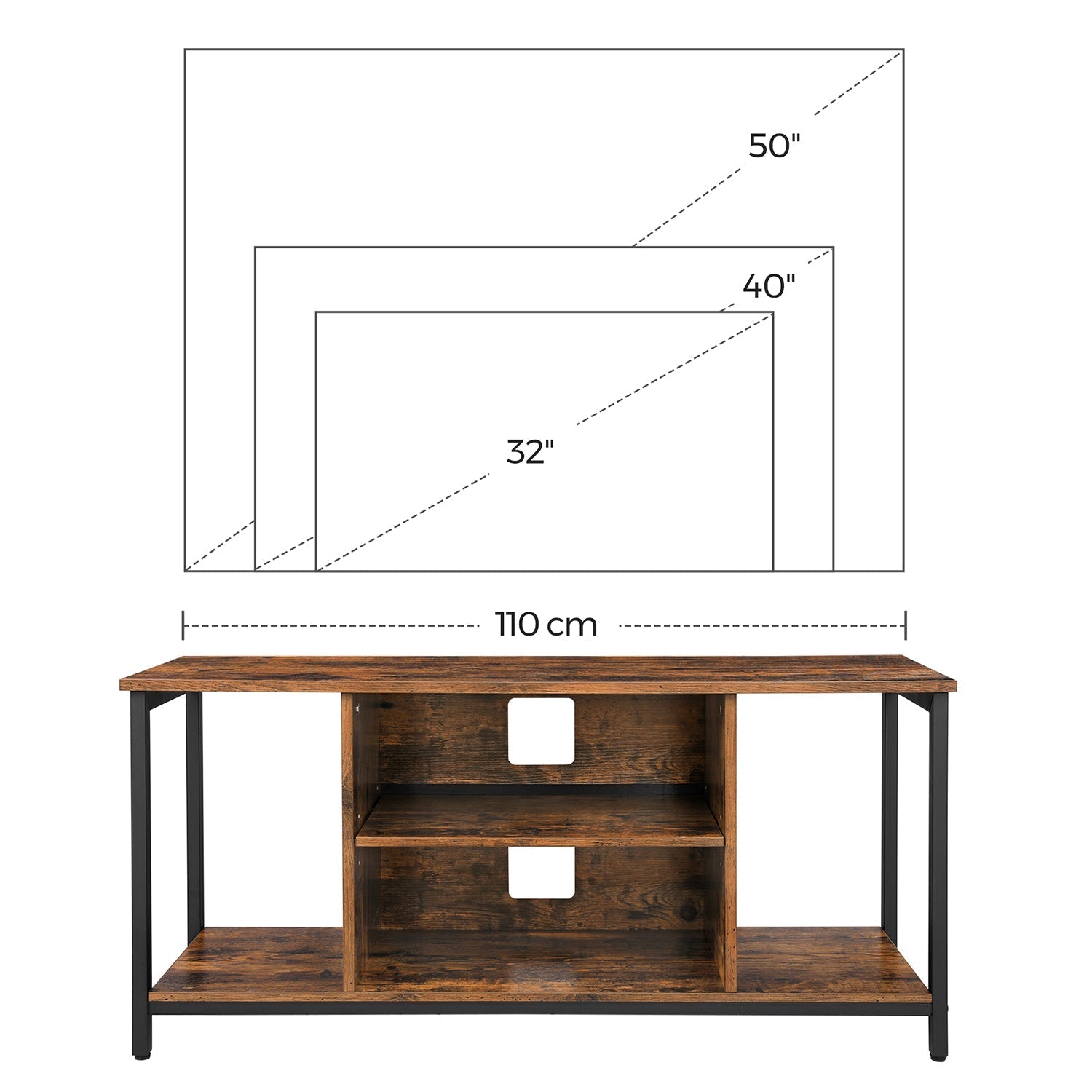 Open Storage TV Stand - Wood - Rustic Brown - Console Unit with Shelving