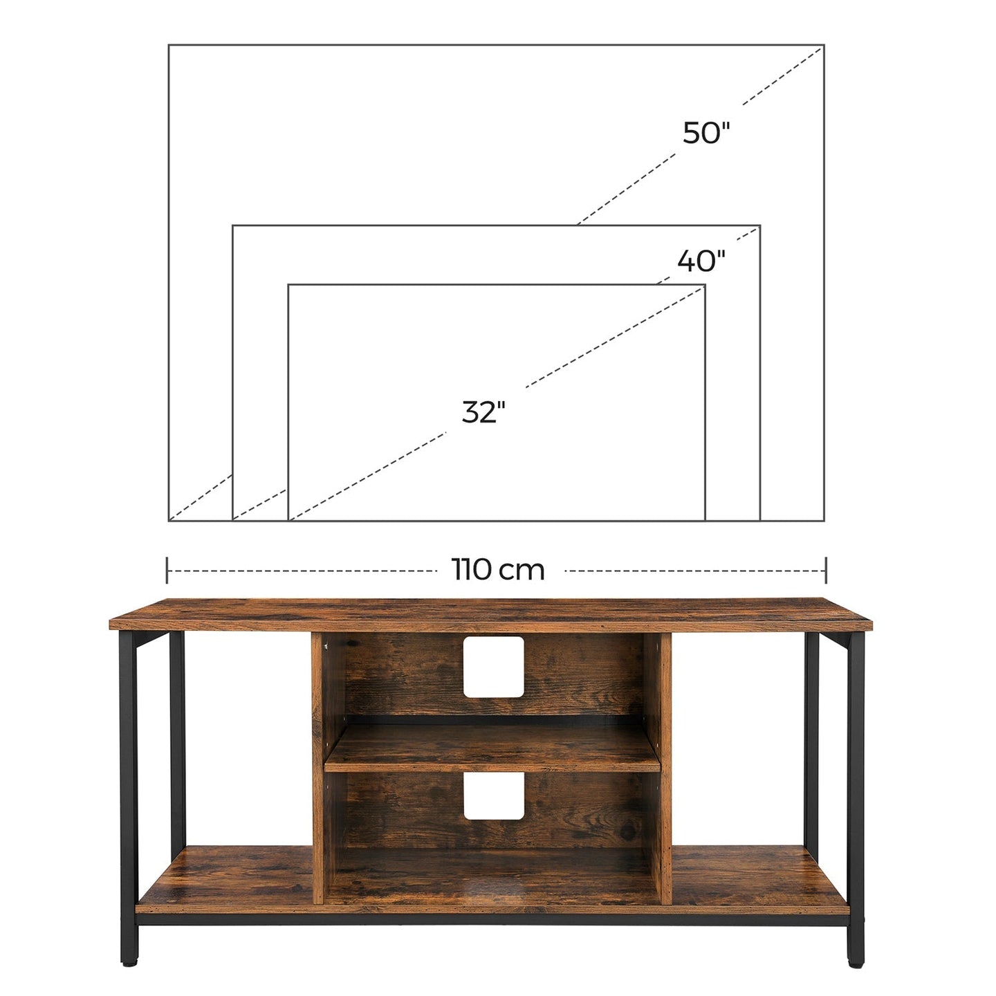 Open Storage TV Stand - Wood - Rustic Brown - Console Unit with Shelving
