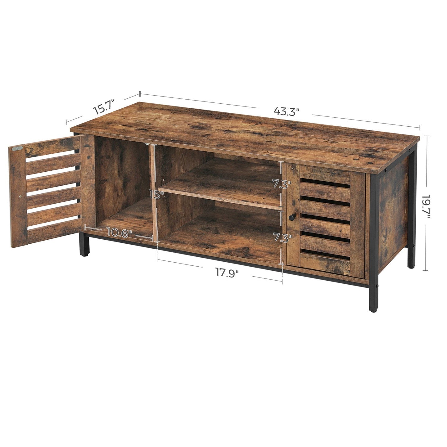 Industrial TV Console Unit - Engineered Wood - Rustic Brown - with Louvered Doors and Storage Shelves