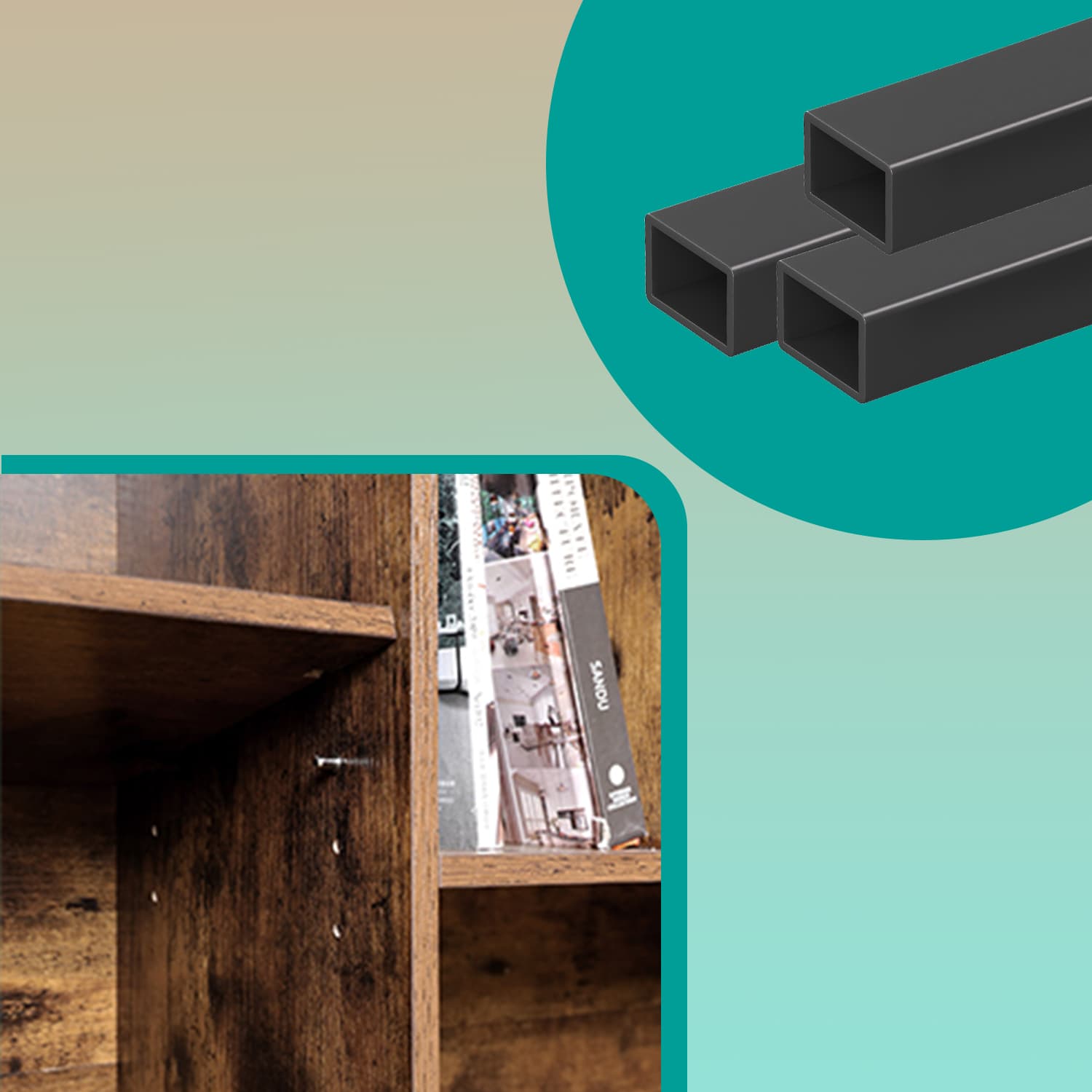 Media Console Table - Engineered Wood - Rustic Brown and Black - Sliding Barn Doors