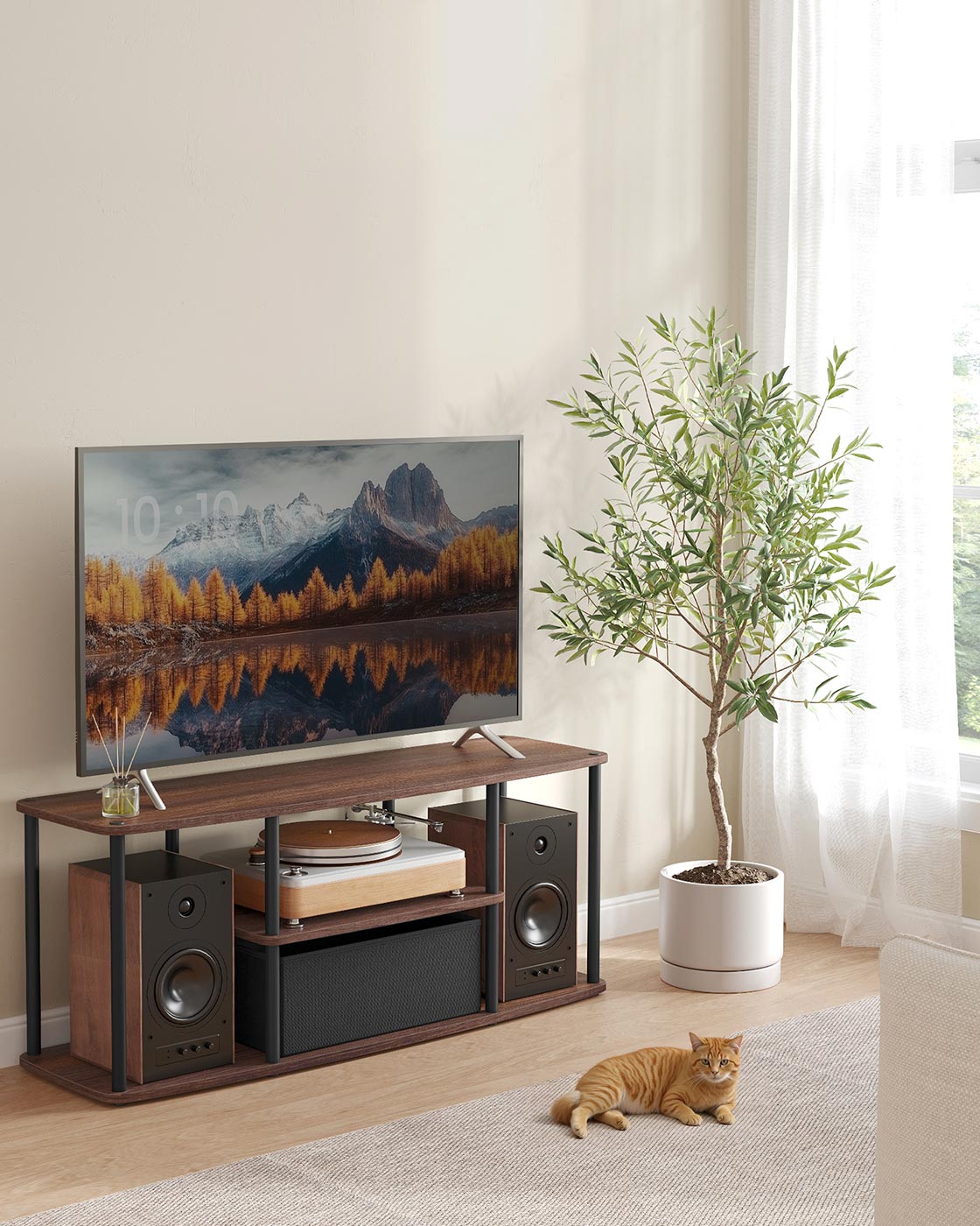TV Stand - Wood - Natural Walnut - Toolless Assembly for TVs up to 50 Inches
