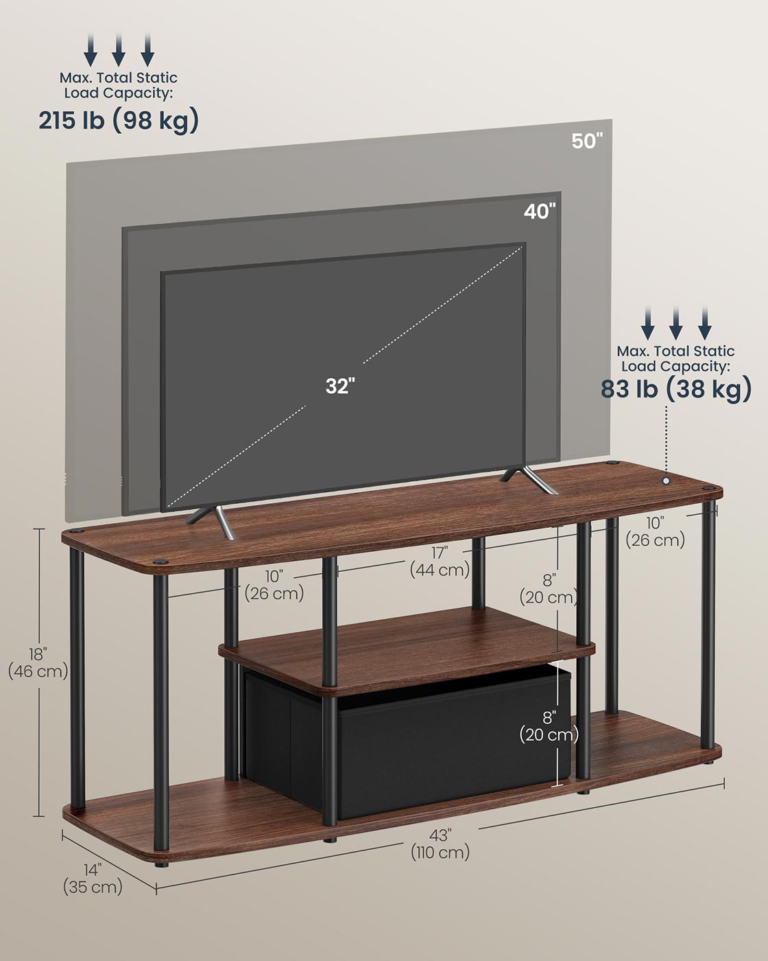 TV Stand - Wood - Natural Walnut - Toolless Assembly for TVs up to 50 Inches