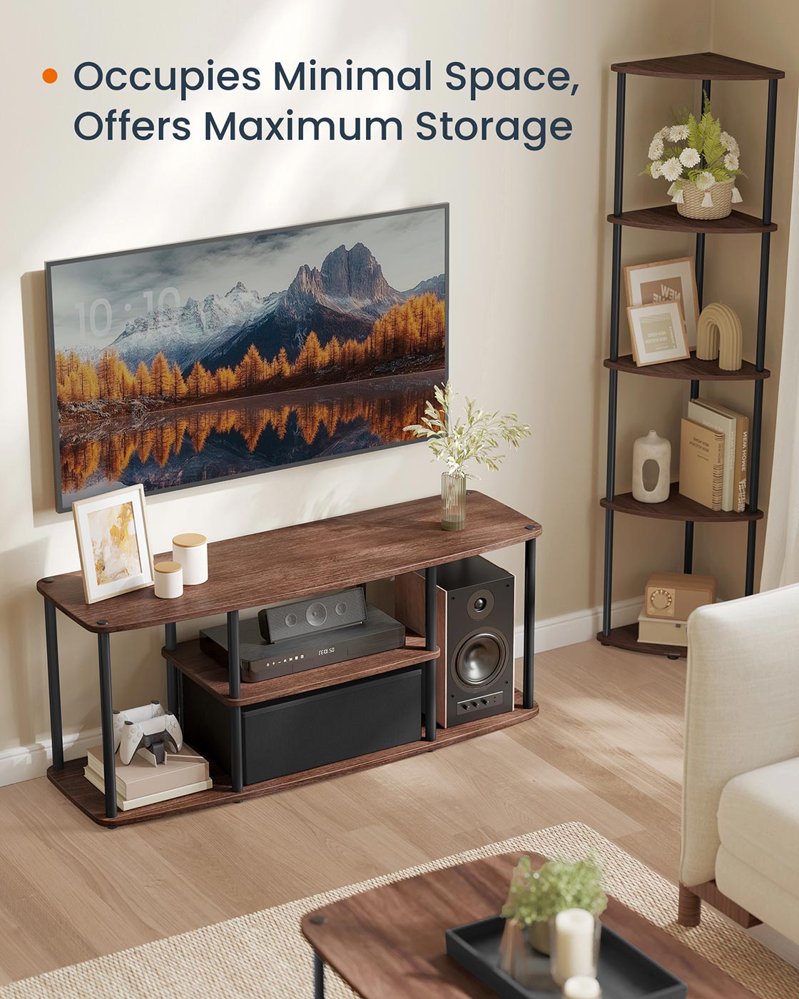 TV Stand - Wood - Natural Walnut - Toolless Assembly for TVs up to 50 Inches
