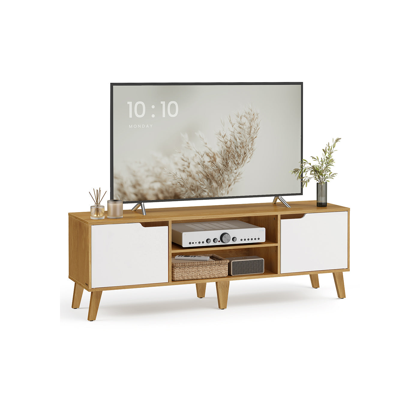 TV Stand Unit - Engineered Wood - Natural Oak - Adjustable Shelf for 65 Inch TVs