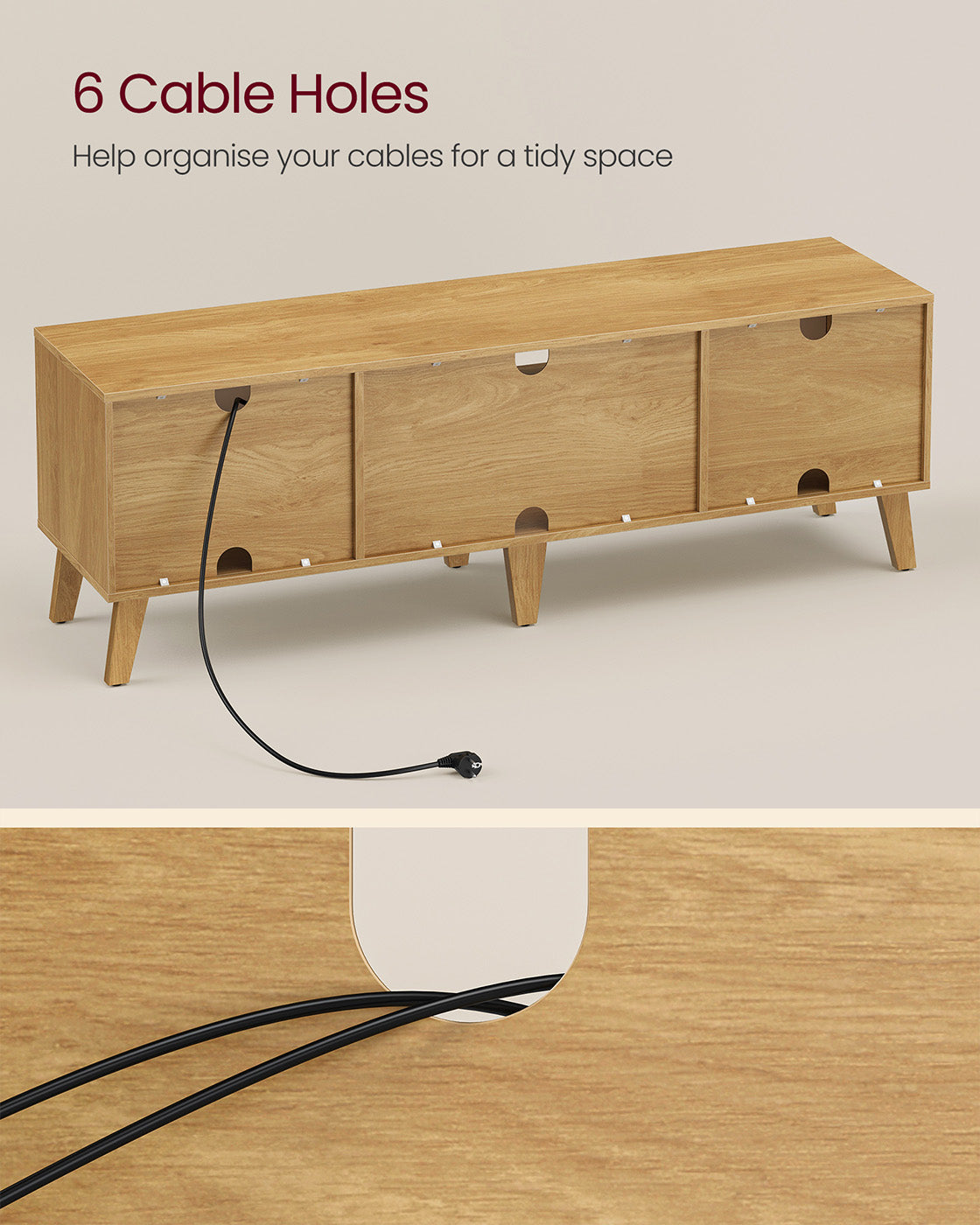 TV Stand Unit - Engineered Wood - Natural Oak - Adjustable Shelf for 65 Inch TVs