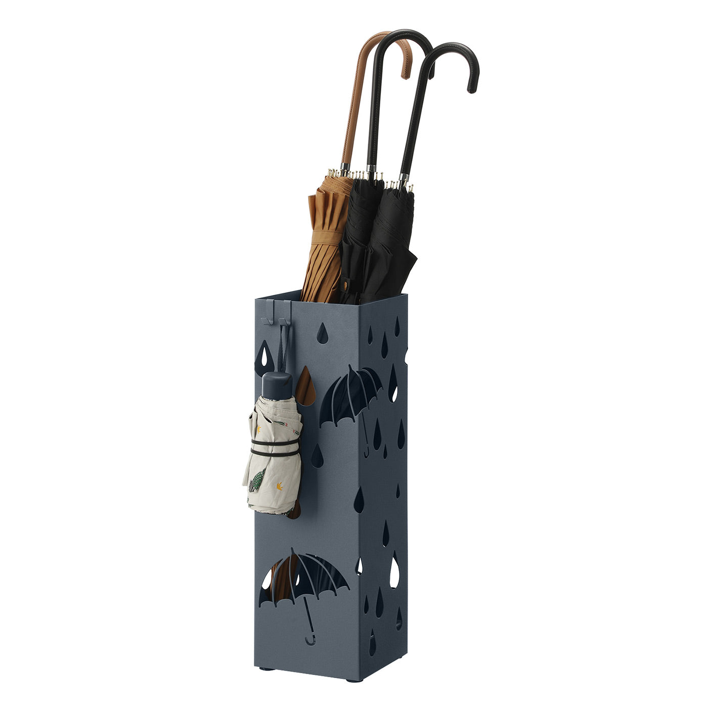 Umbrella Stand - Metal - Anthracite Grey - Square Design with Drip Tray and Hooks
