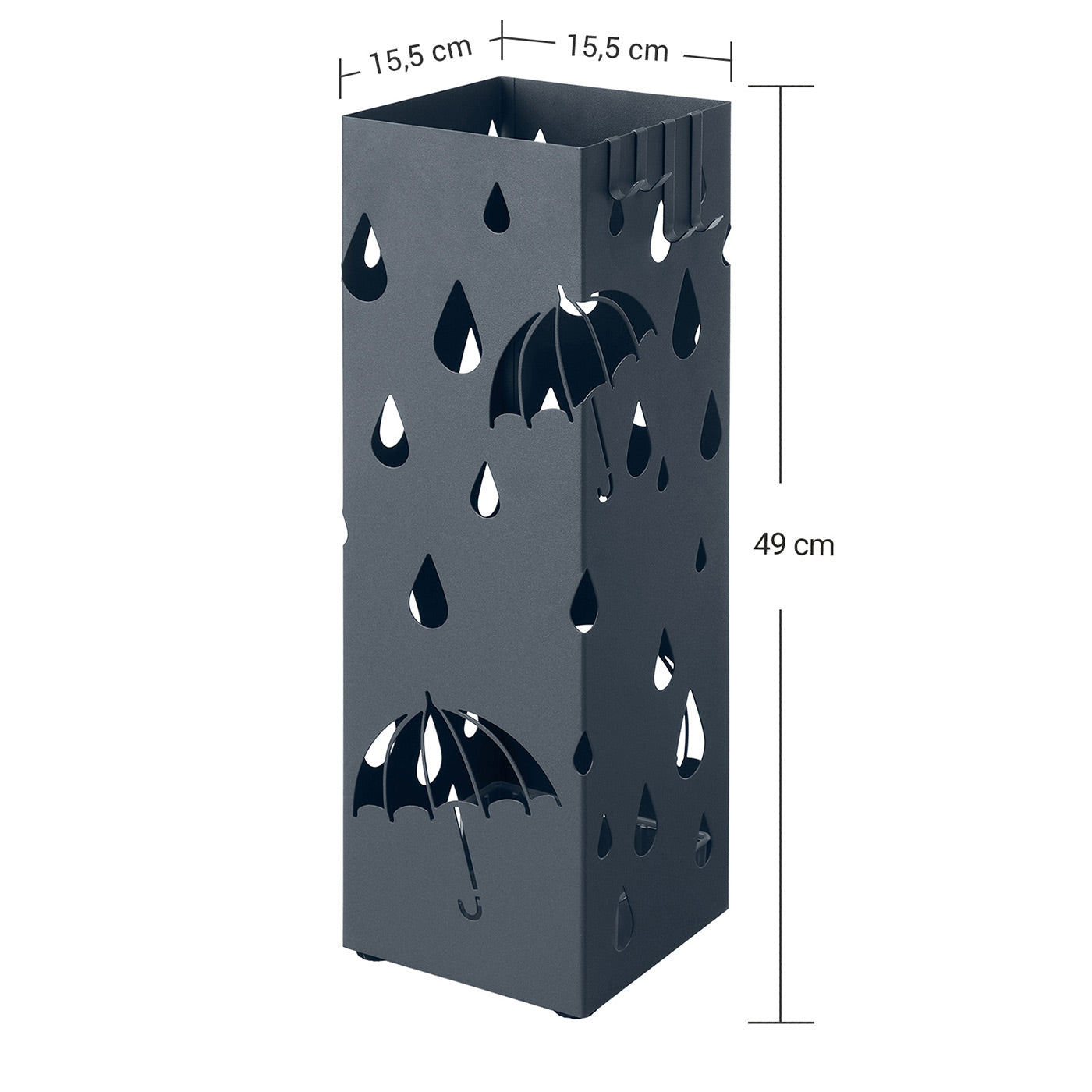 Umbrella Stand - Metal - Anthracite Grey - Square Design with Drip Tray and Hooks