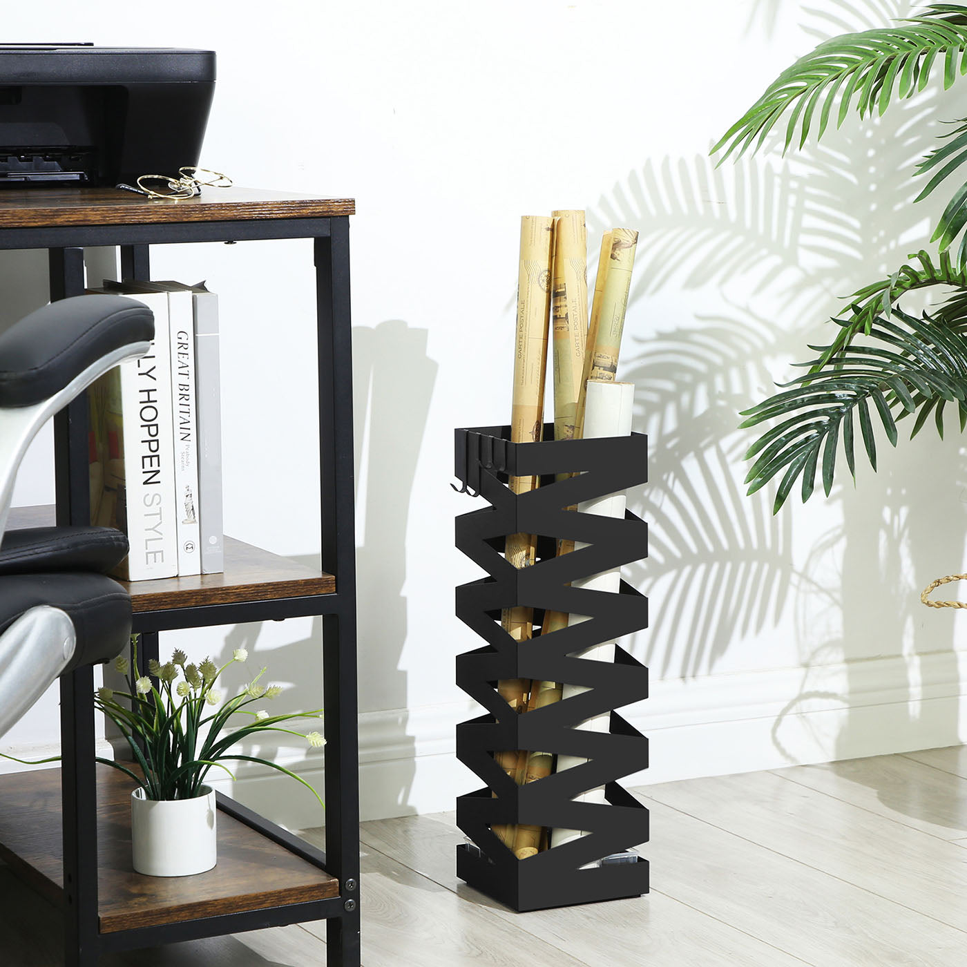 Umbrella Rack - Metal - White - Includes Hooks and Drip Tray
