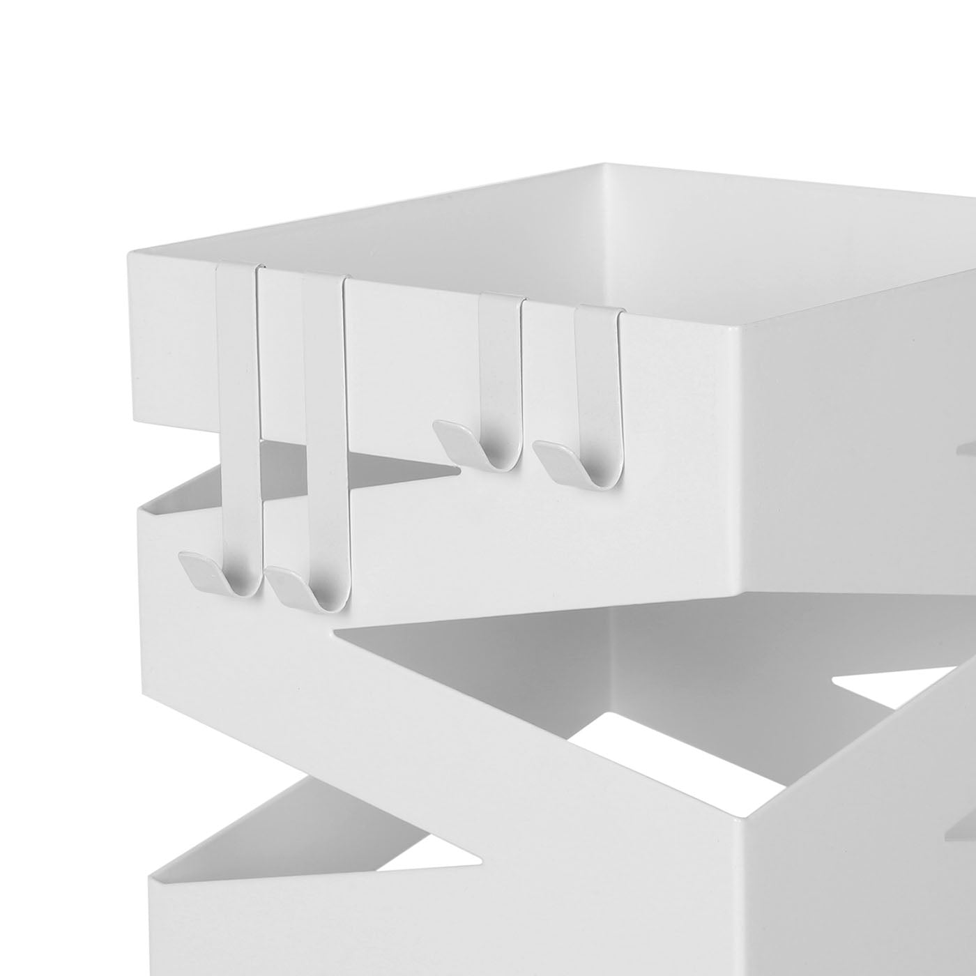 Square Umbrella Holder Rack - Metal - White - With Hooks and Drip Tray