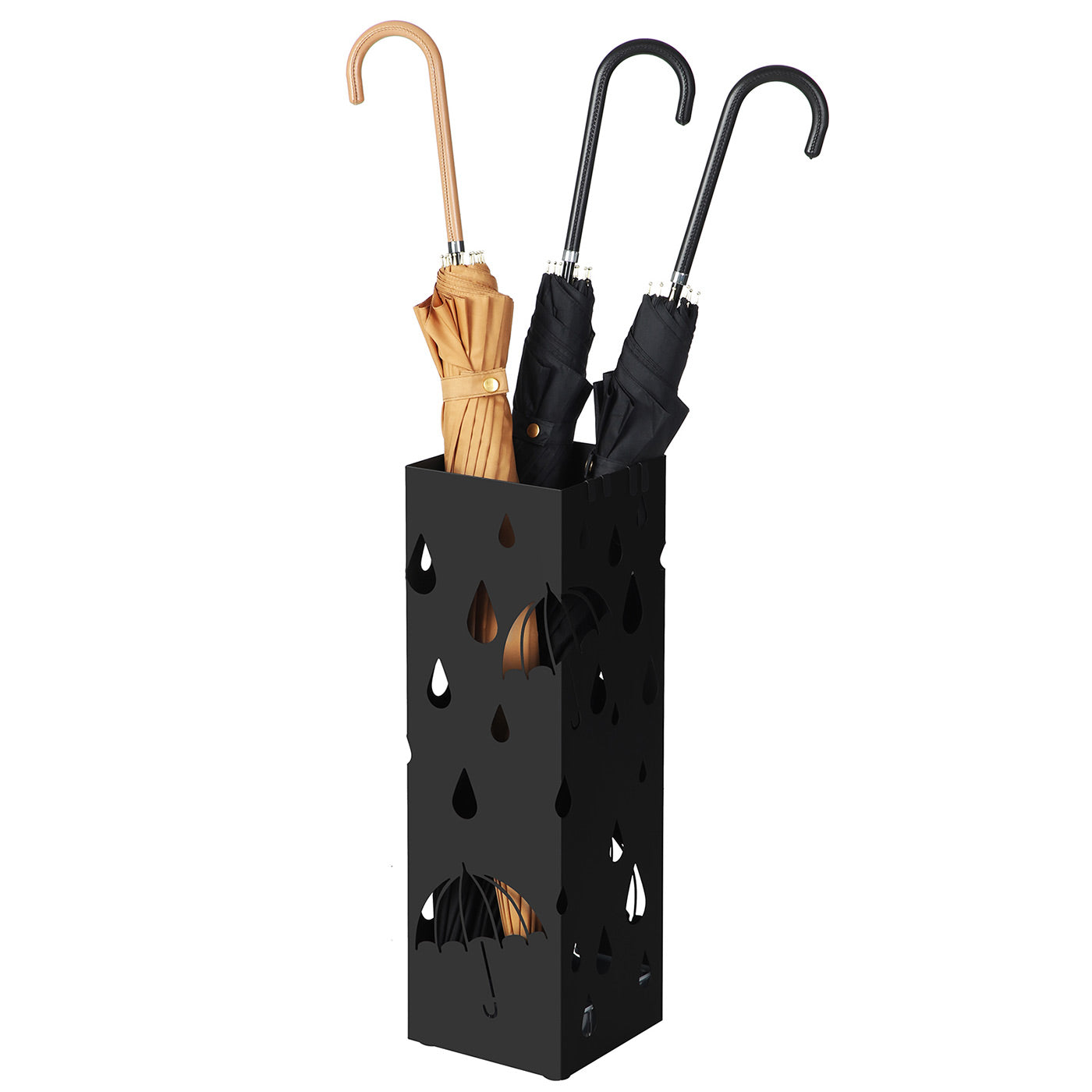 Umbrella Stand - Metal - Black - Includes Drip Tray and Hooks