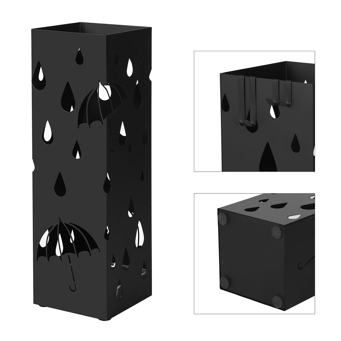 Umbrella Stand - Metal - Black - Includes Drip Tray and Hooks