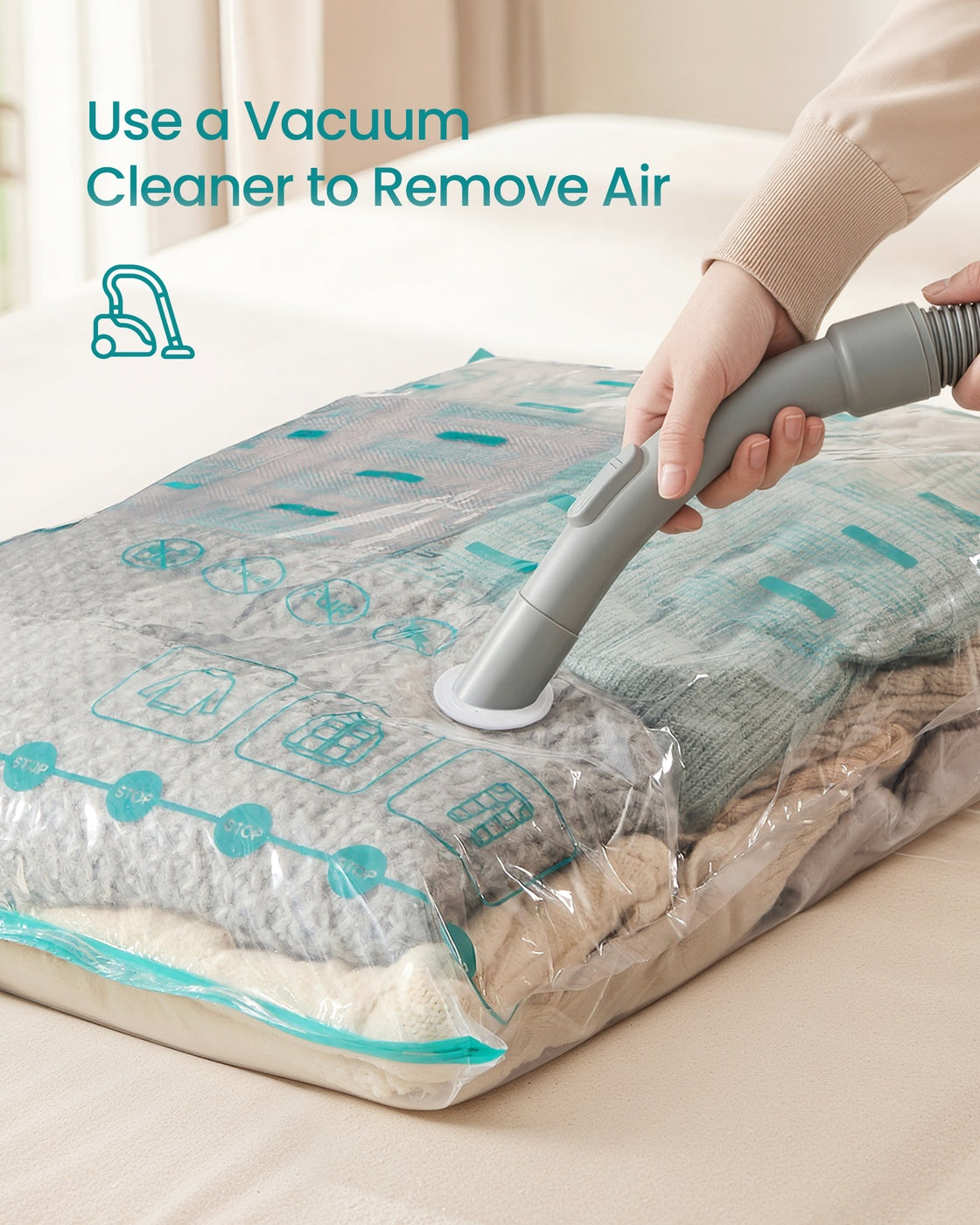 Vacuum Seal Suction Bags for Clothes Bedding Travel - PA Plastic and PE Plastic - Transparent