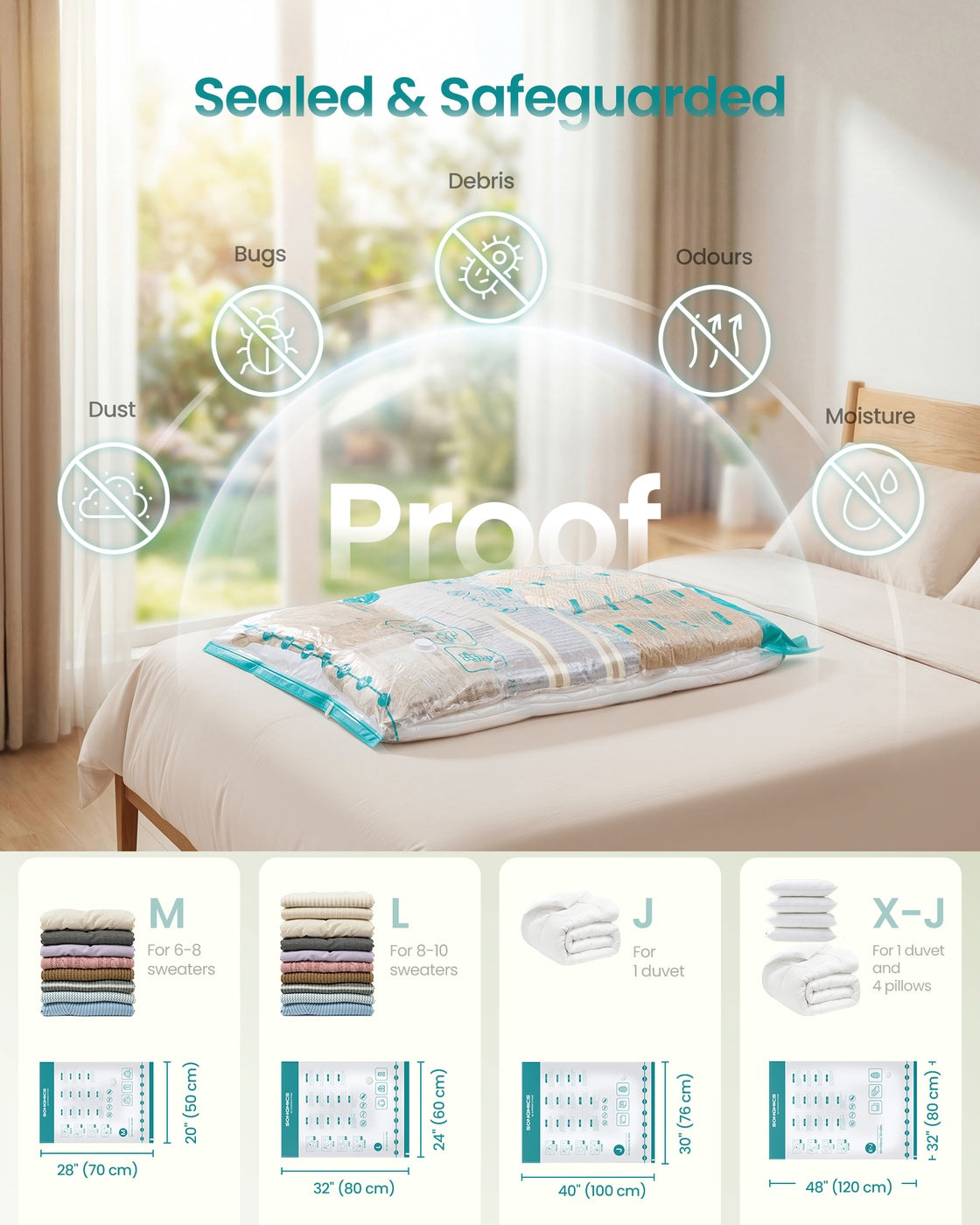Vacuum Storage Bags 12 Pack - PA Plastic and PE Plastic - Transparent