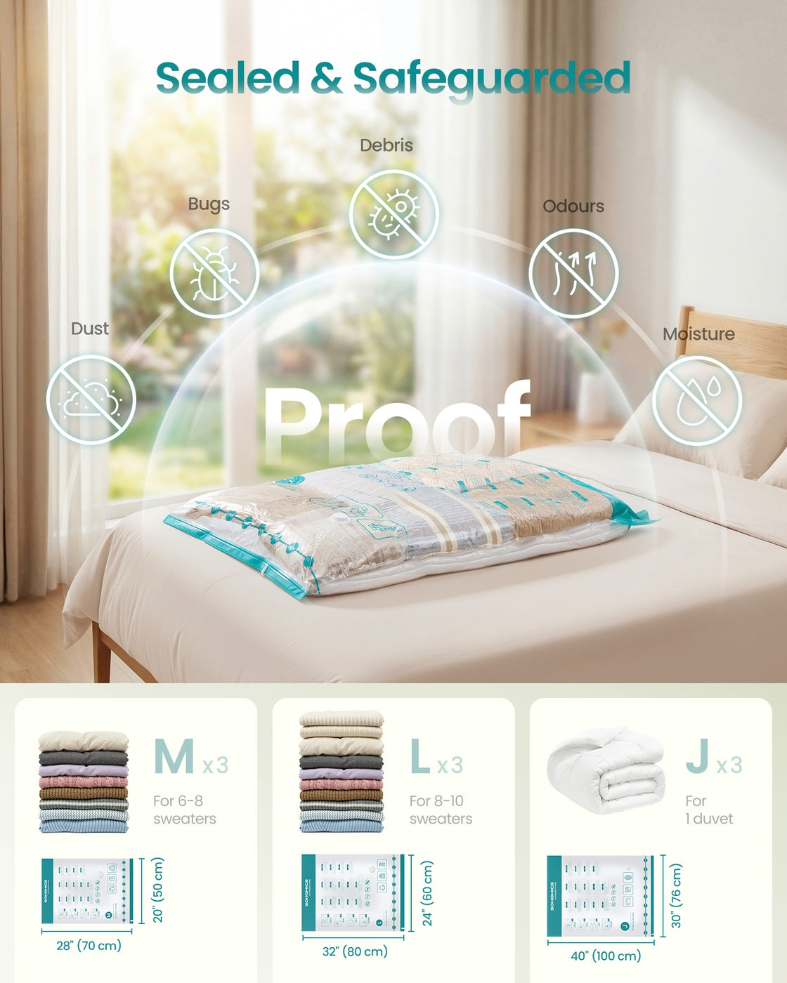 Vacuum Storage Bags 9 Pack - PA Plastic and PE Plastic - Transparent