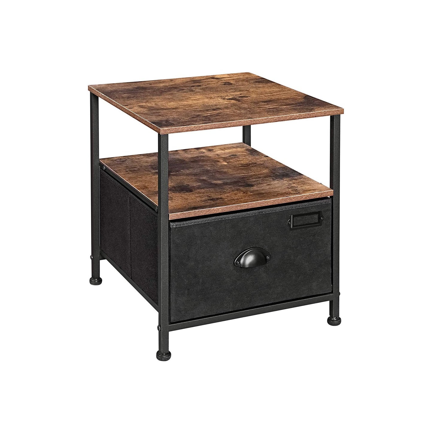 Bedside Table - Fabric - Rustic Brown & Black - Durable Design for Long-Lasting Use
