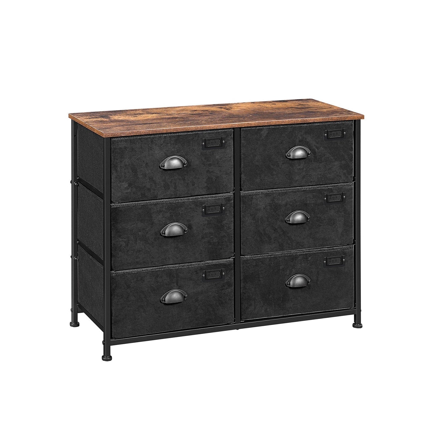 Wide Storage Dresser - Fabric - Rustic Brown and Black - 6 Drawers