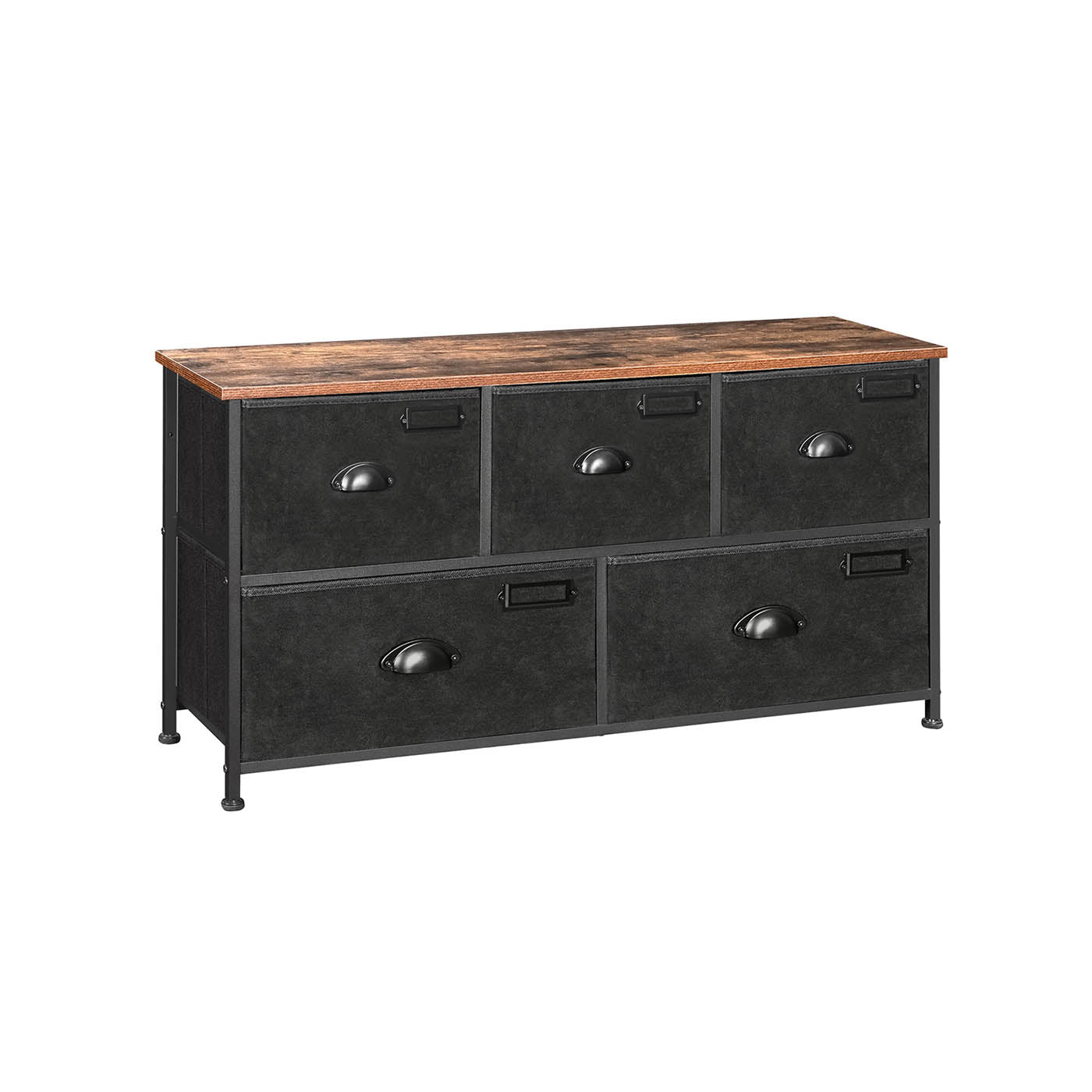 Storage Dresser - 5 Drawers, Metal Frame - Fabric - Rustic Brown and Black