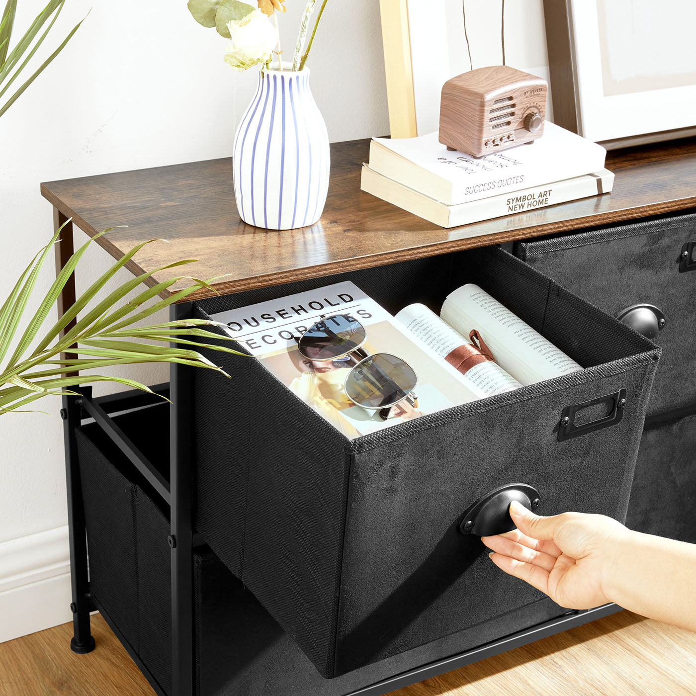 Storage Dresser - 5 Drawers, Metal Frame - Fabric - Rustic Brown and Black