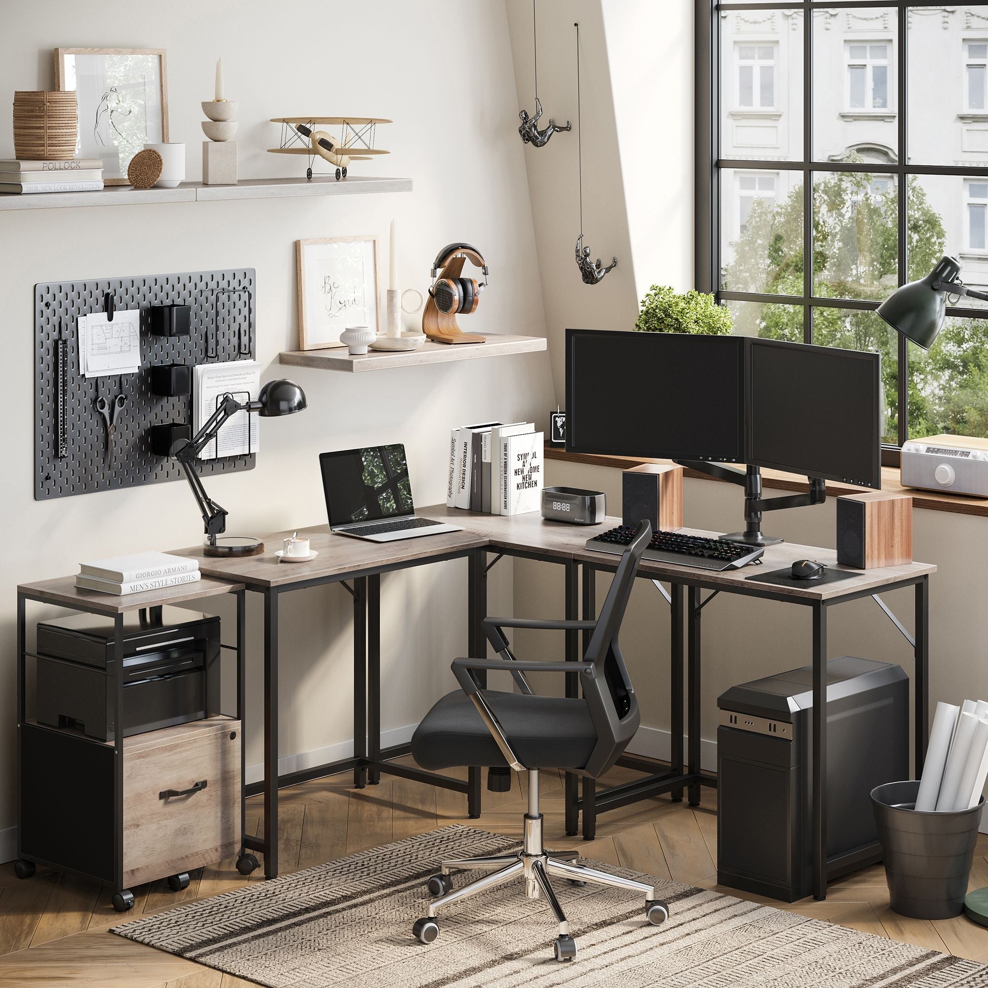 Small Office Desk - Steel - Hazelnut Brown and Black