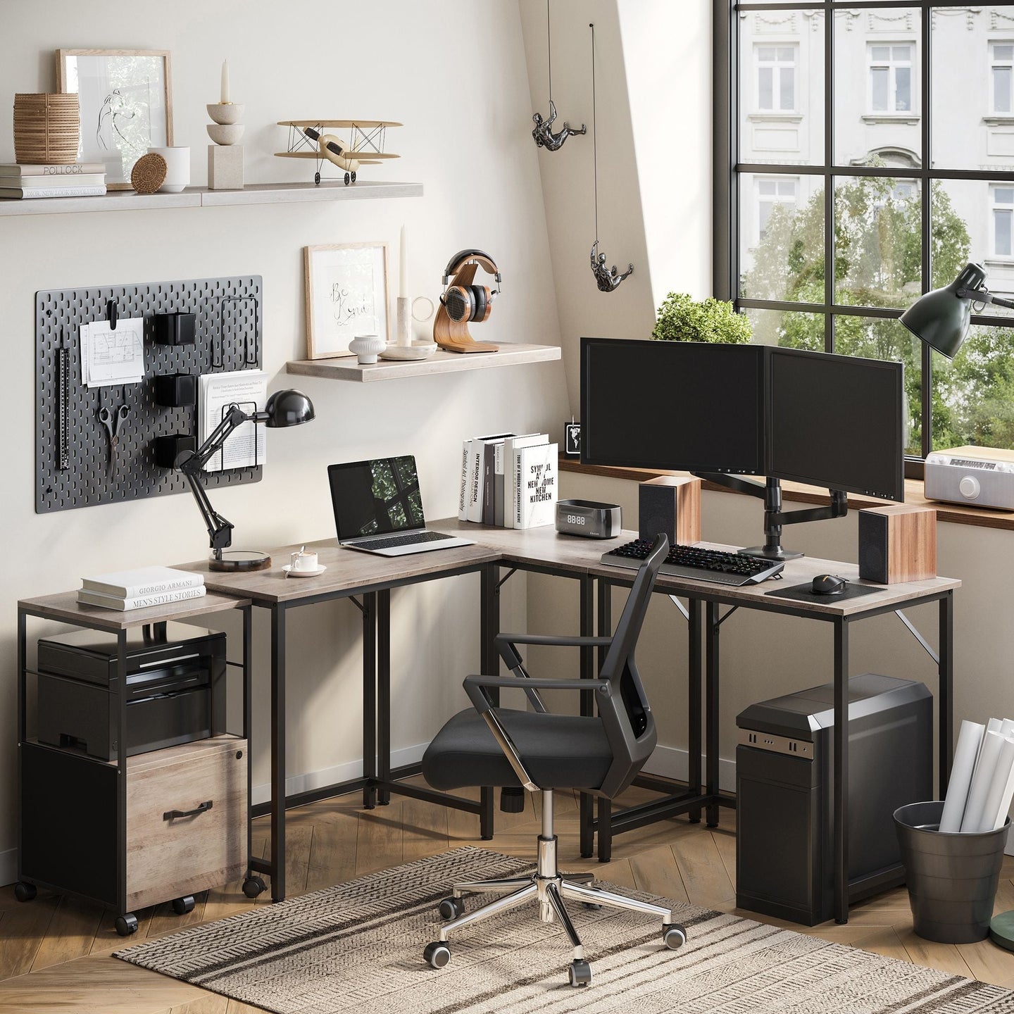 Small Office Desk - Steel - Hazelnut Brown and Black