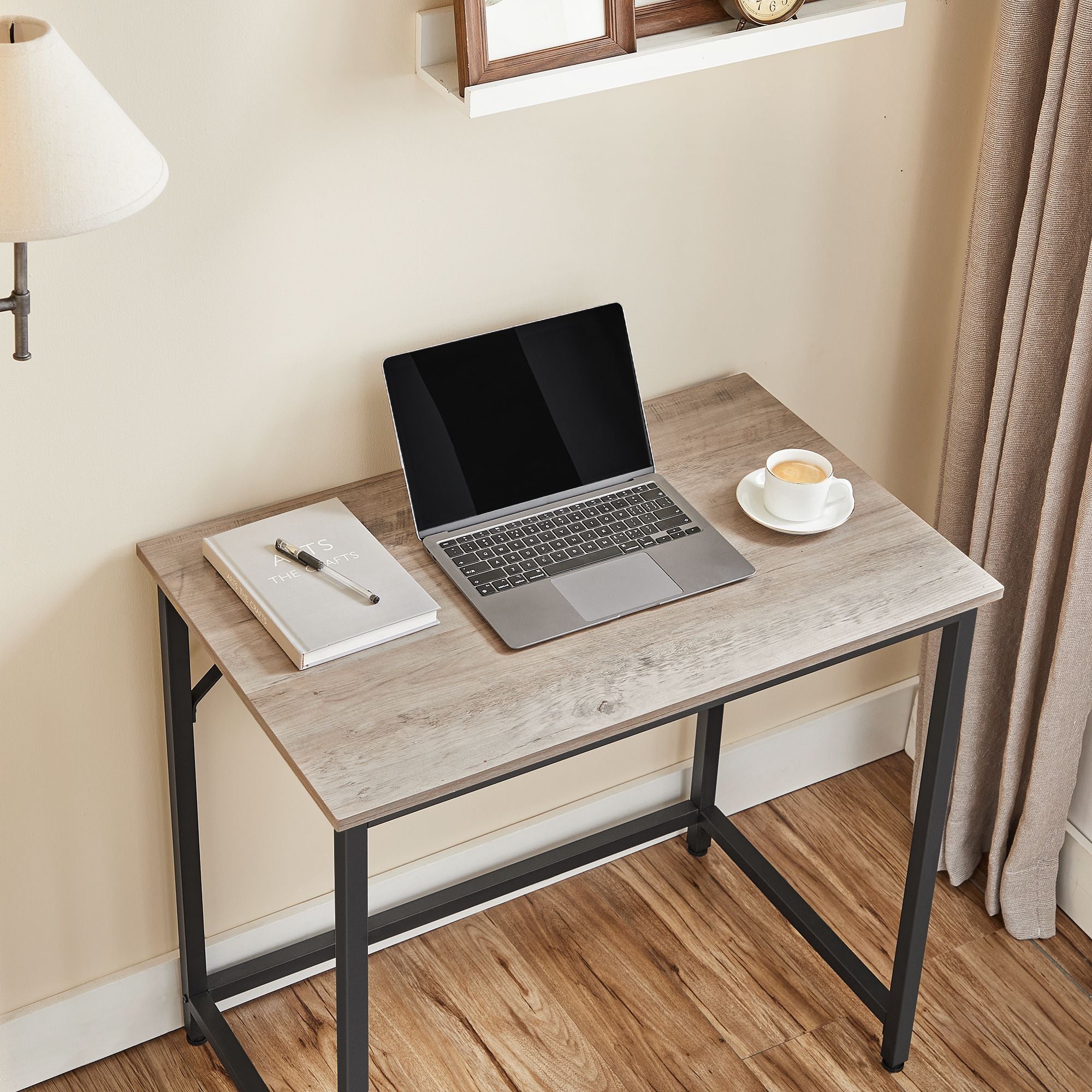 Small Office Desk - Steel - Hazelnut Brown and Black