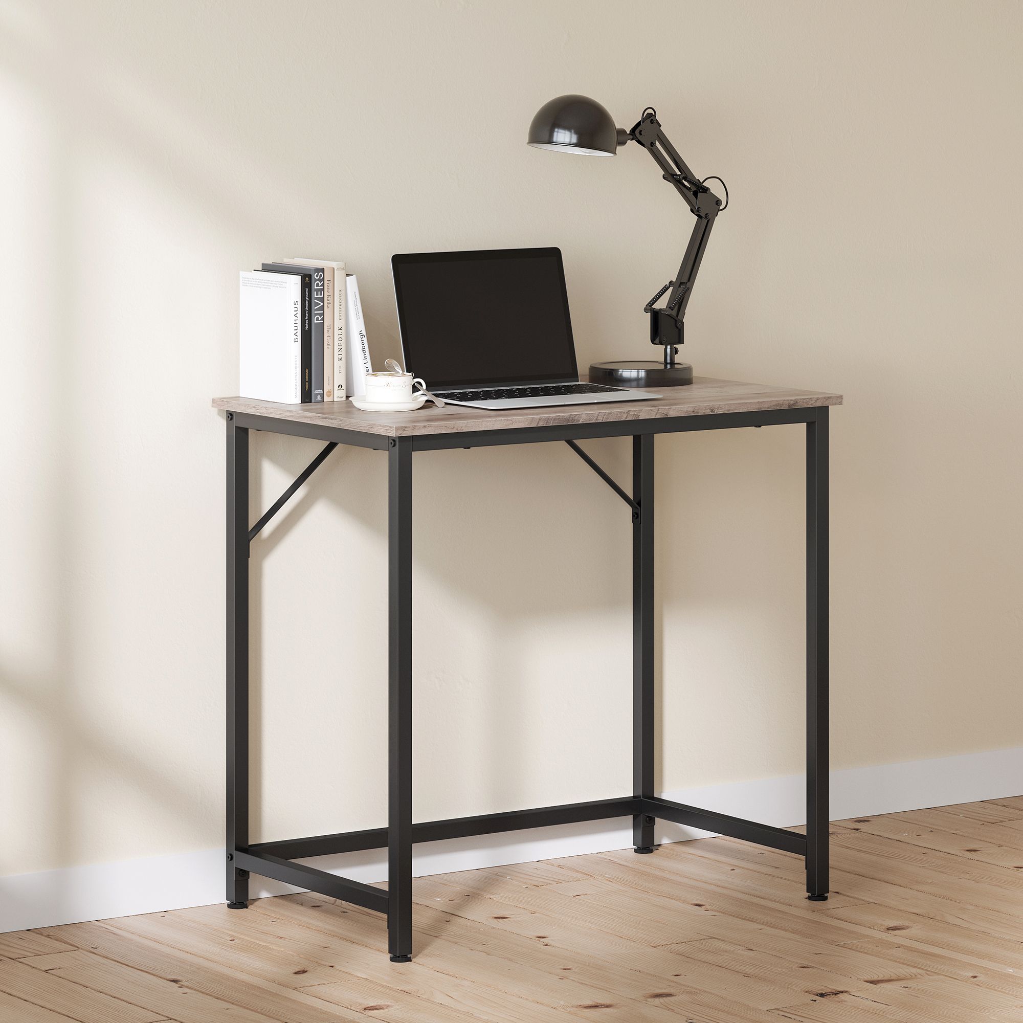 Small Office Desk - Steel - Hazelnut Brown and Black