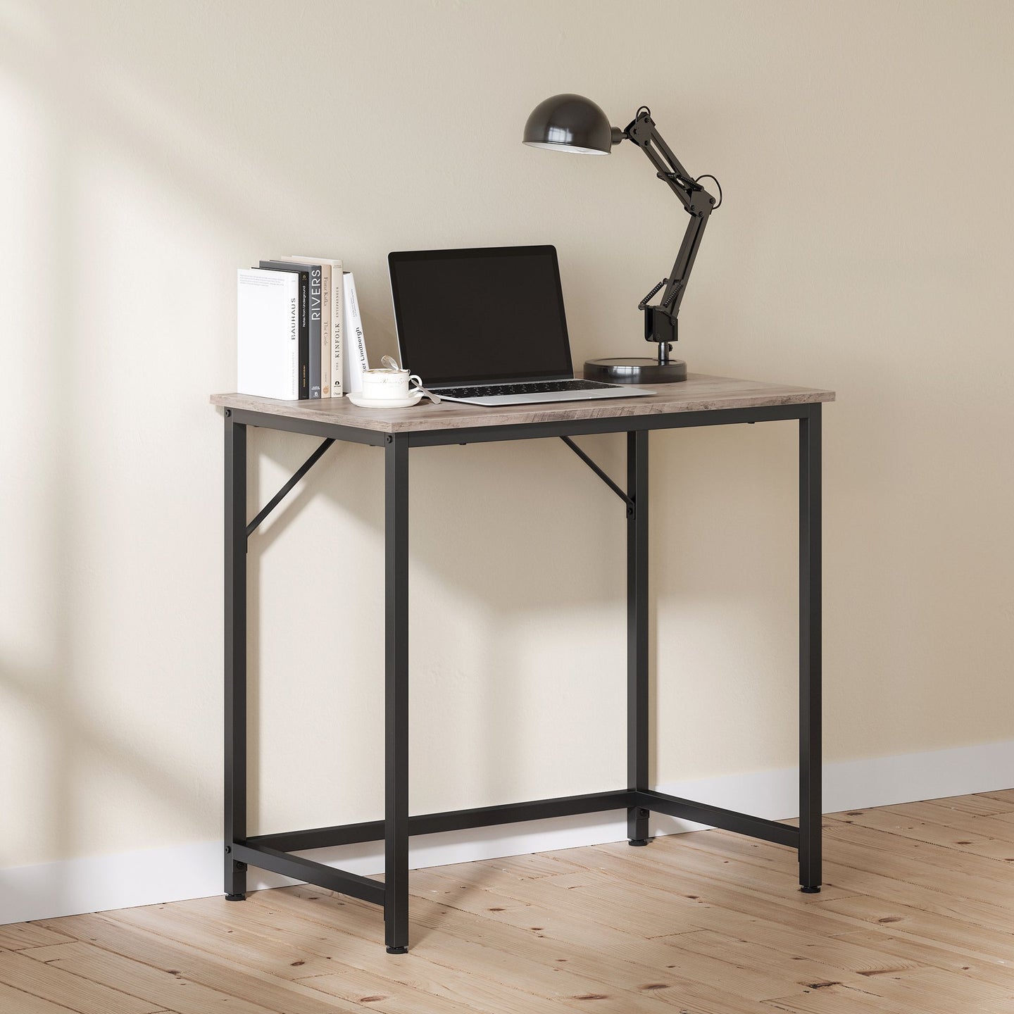 Small Office Desk - Steel - Hazelnut Brown and Black