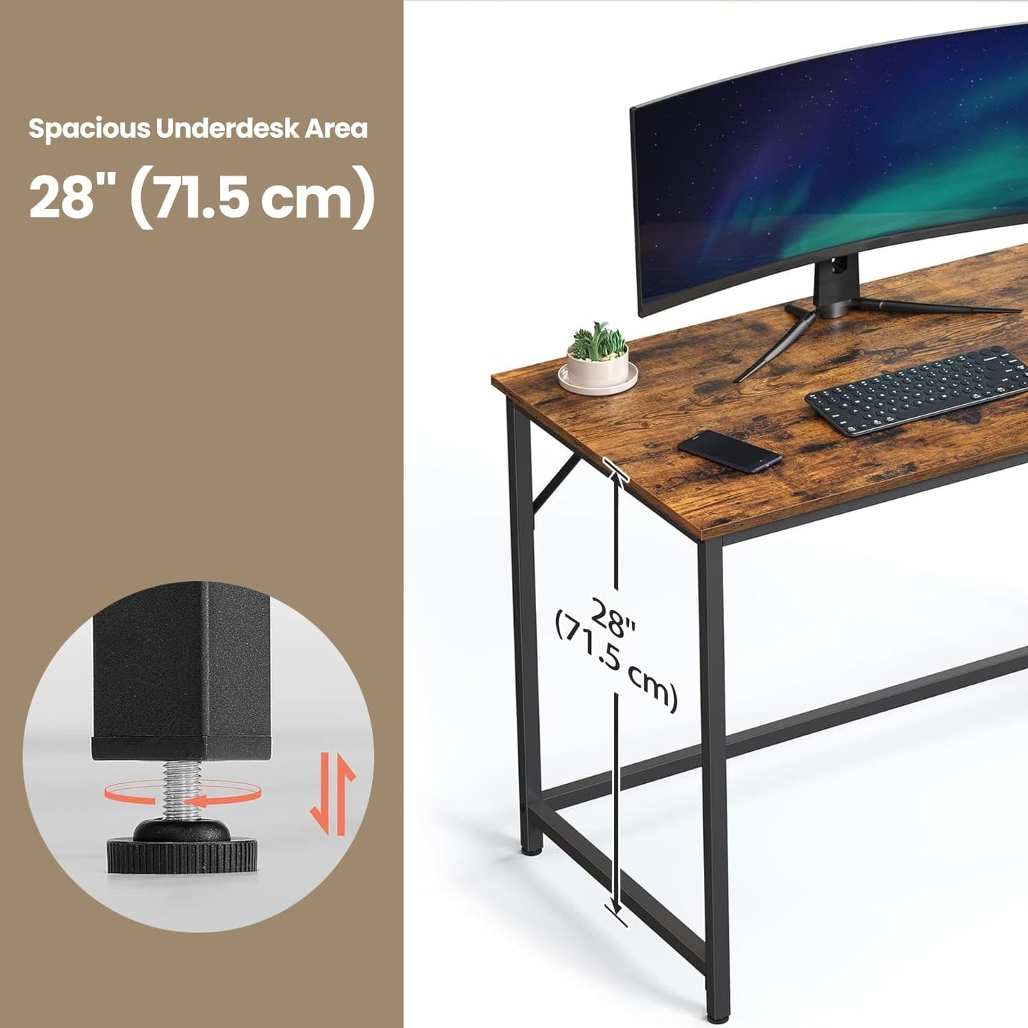 Writing Desk - Metal - Rustic Brown and Black