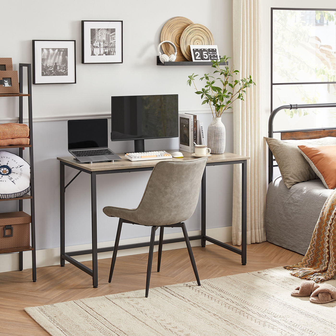 Small Office Desk - Metal - Rustic Brown