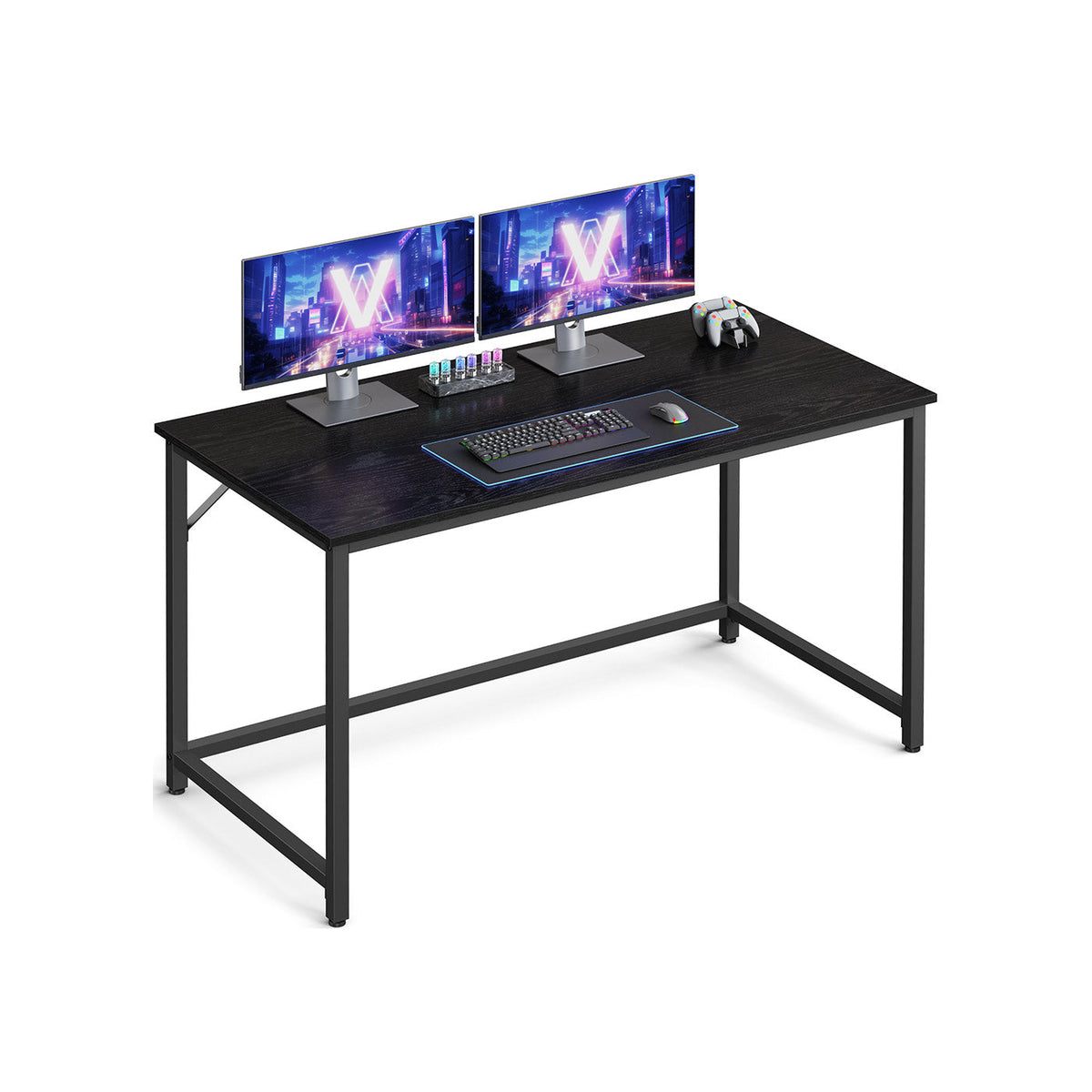 Computer Desk - Metal - Black with Wood Grain