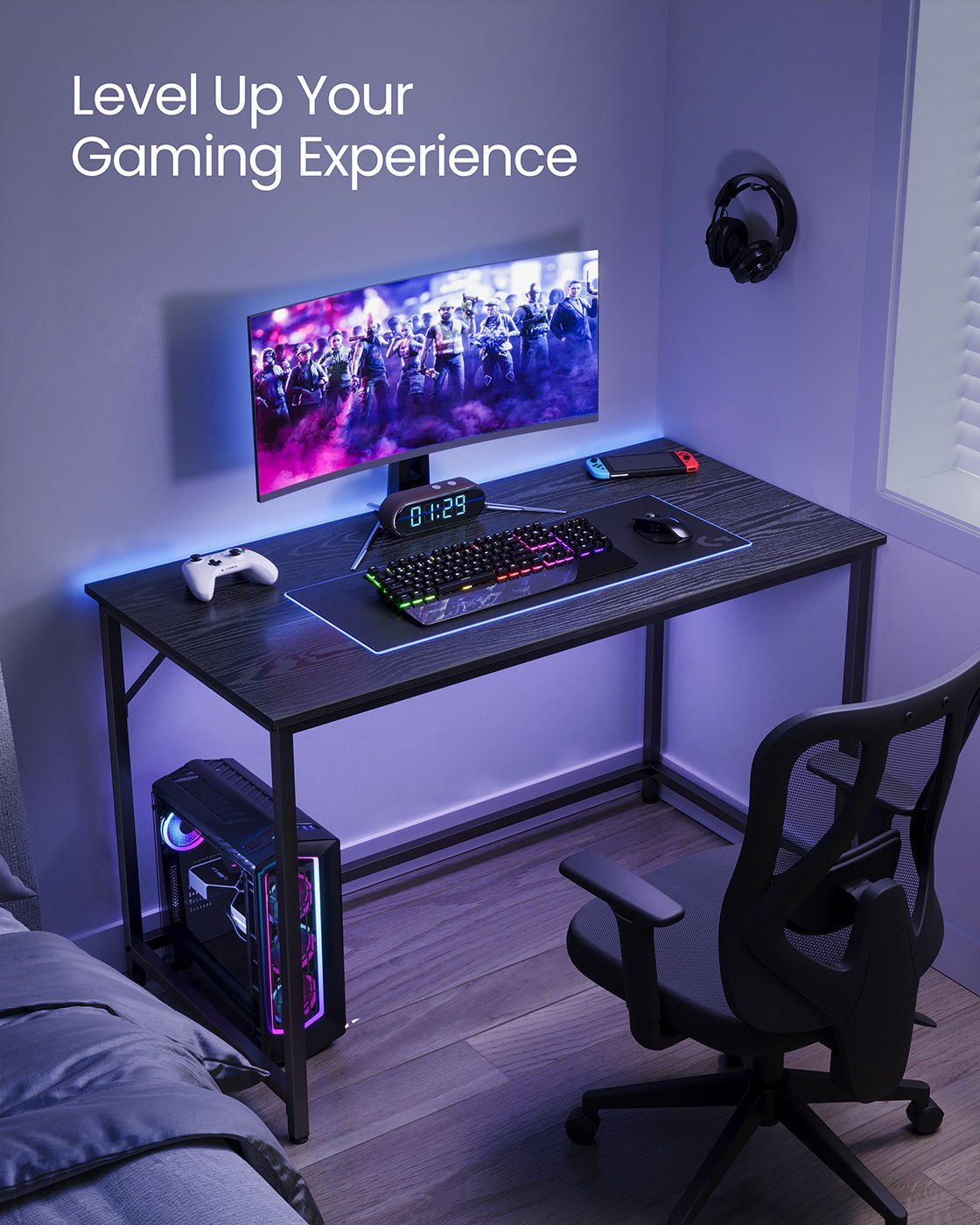 Computer Desk - Metal - Black with Wood Grain