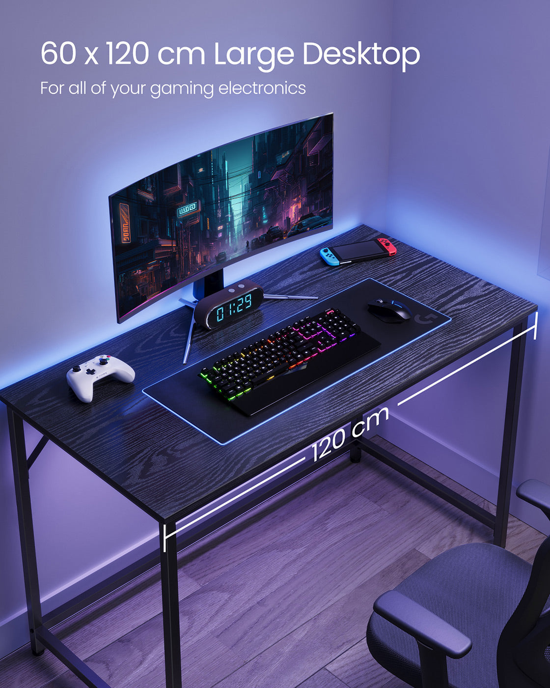 Computer Desk - Metal - Black with Wood Grain