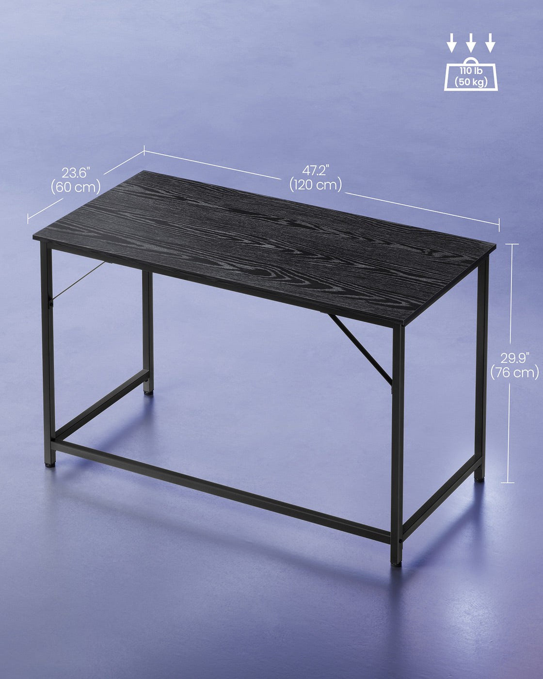 Computer Desk - Metal - Black with Wood Grain