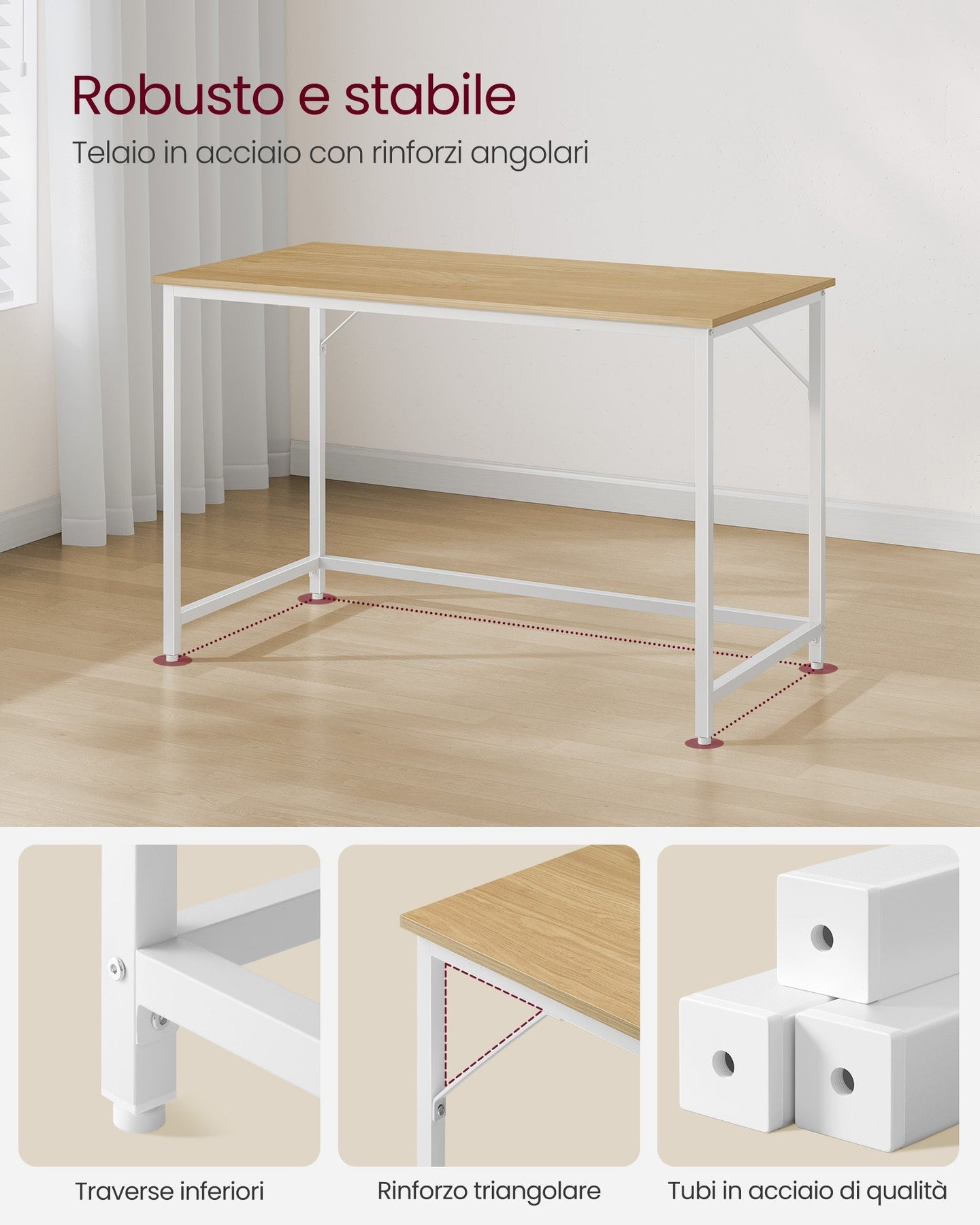 Small Office Desk - Metal - Natural Oak