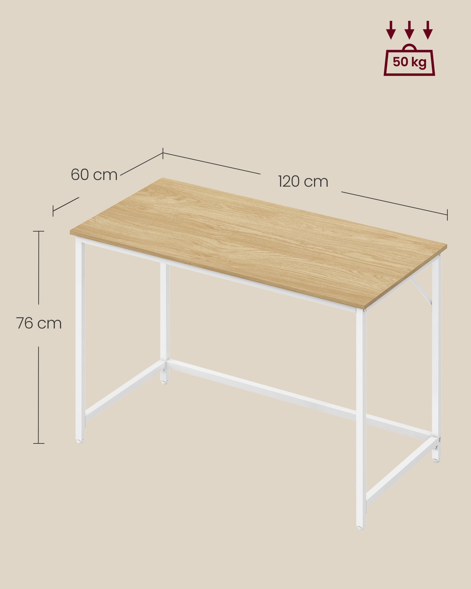 Small Office Desk - Metal - Natural Oak