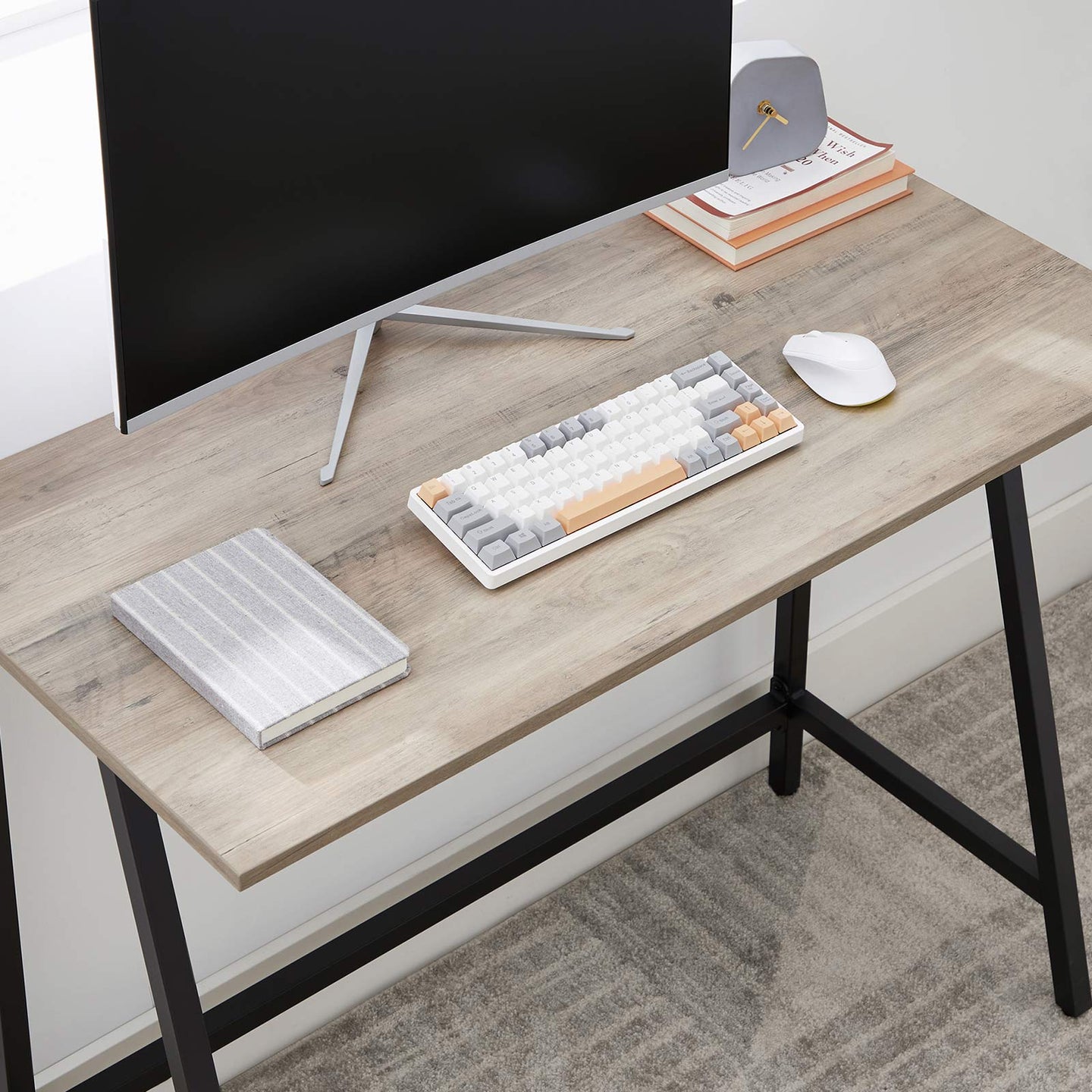 Computer Desk - Steel Frame - Greige and Black - Rustic Top