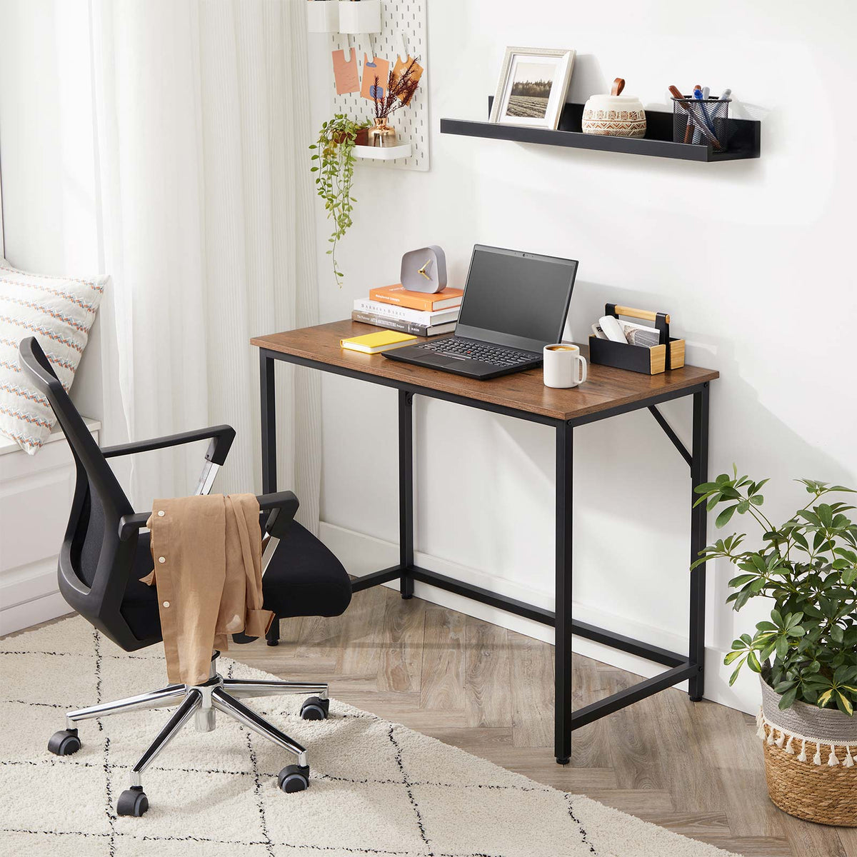 Computer Desk - 100 x 50 x 75 cm - Steel - Hazelnut Brown and Black