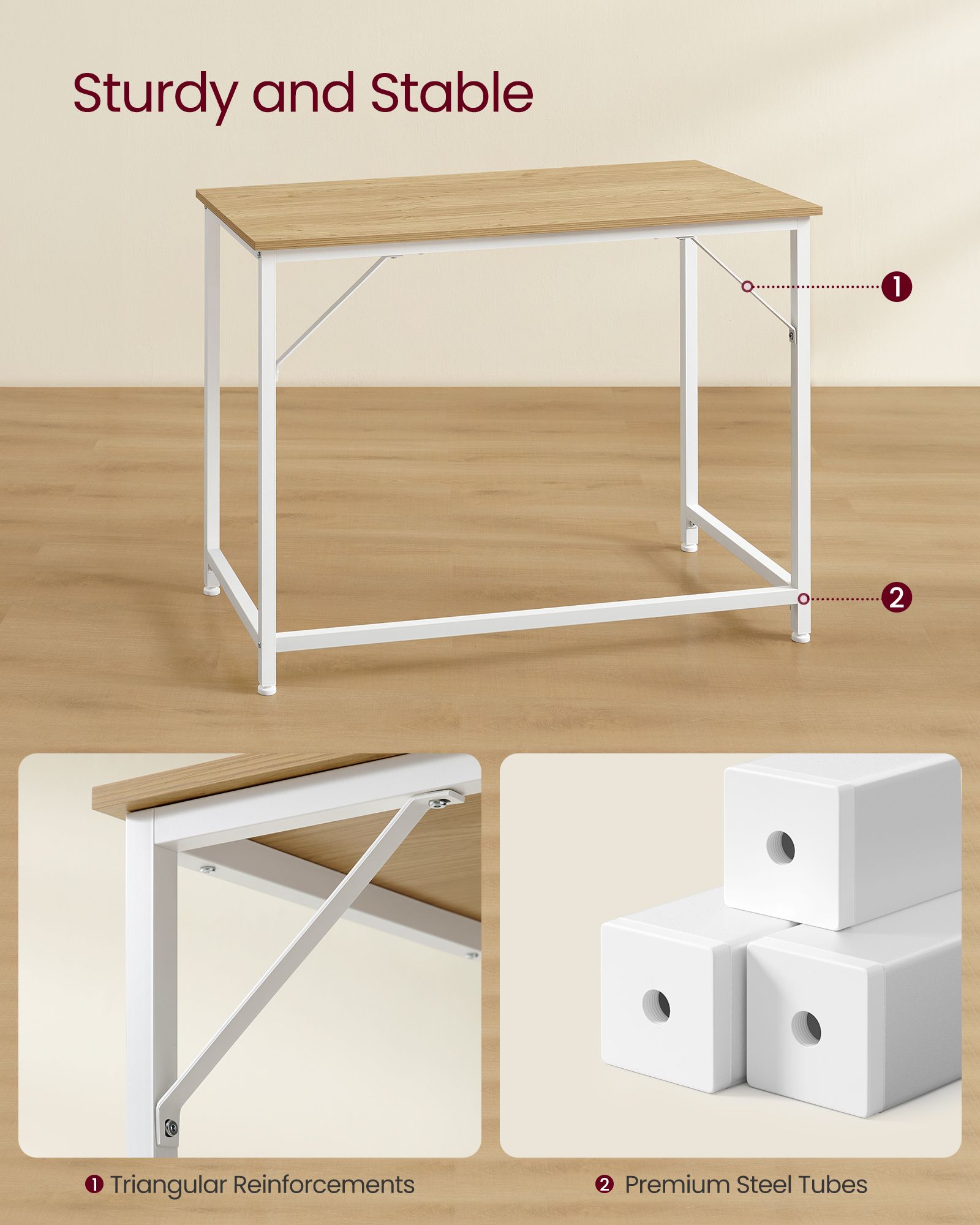 Computer Desk - Steel - Natural Oak