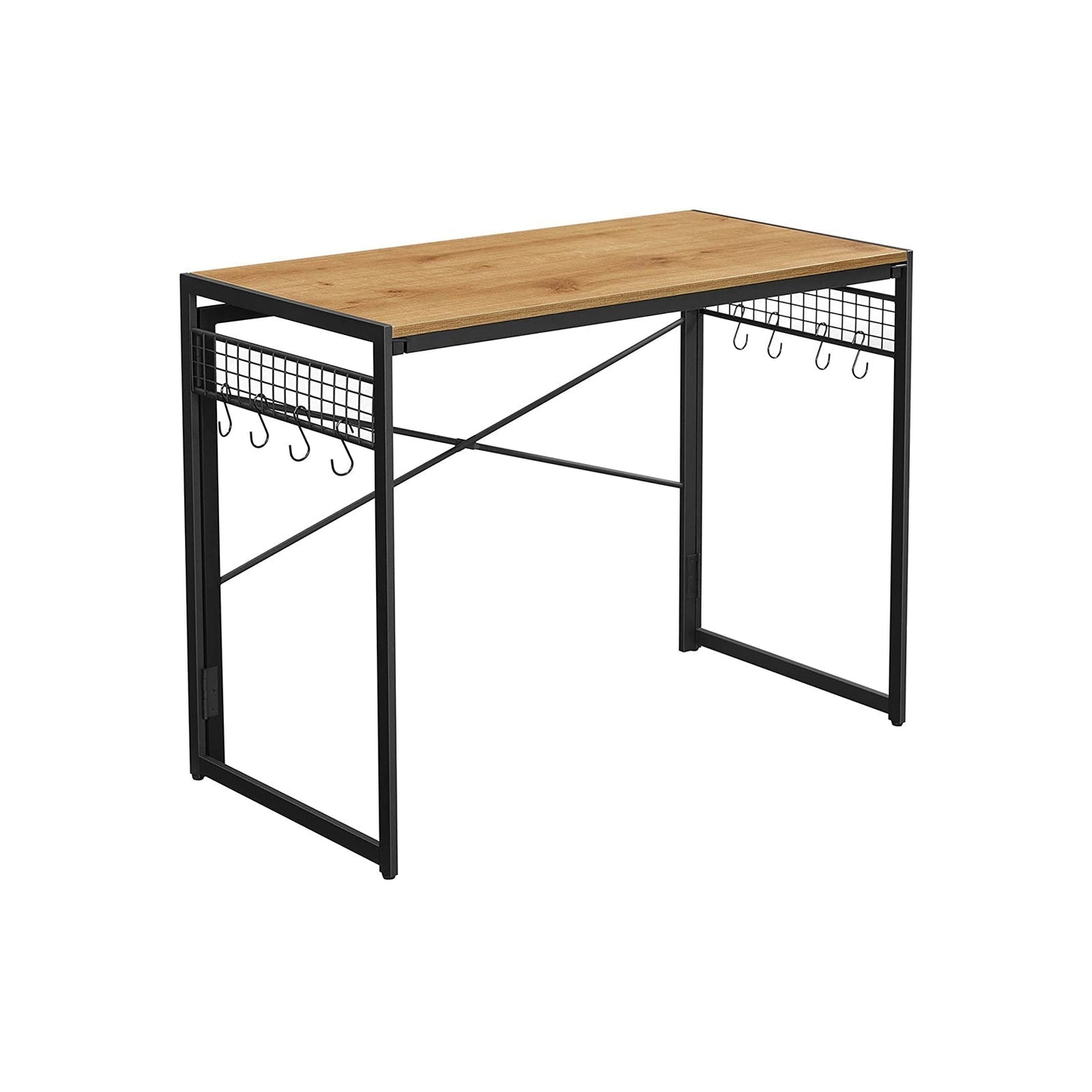Folding Writing Desk - Wood - Greige and Black - No Tools Required